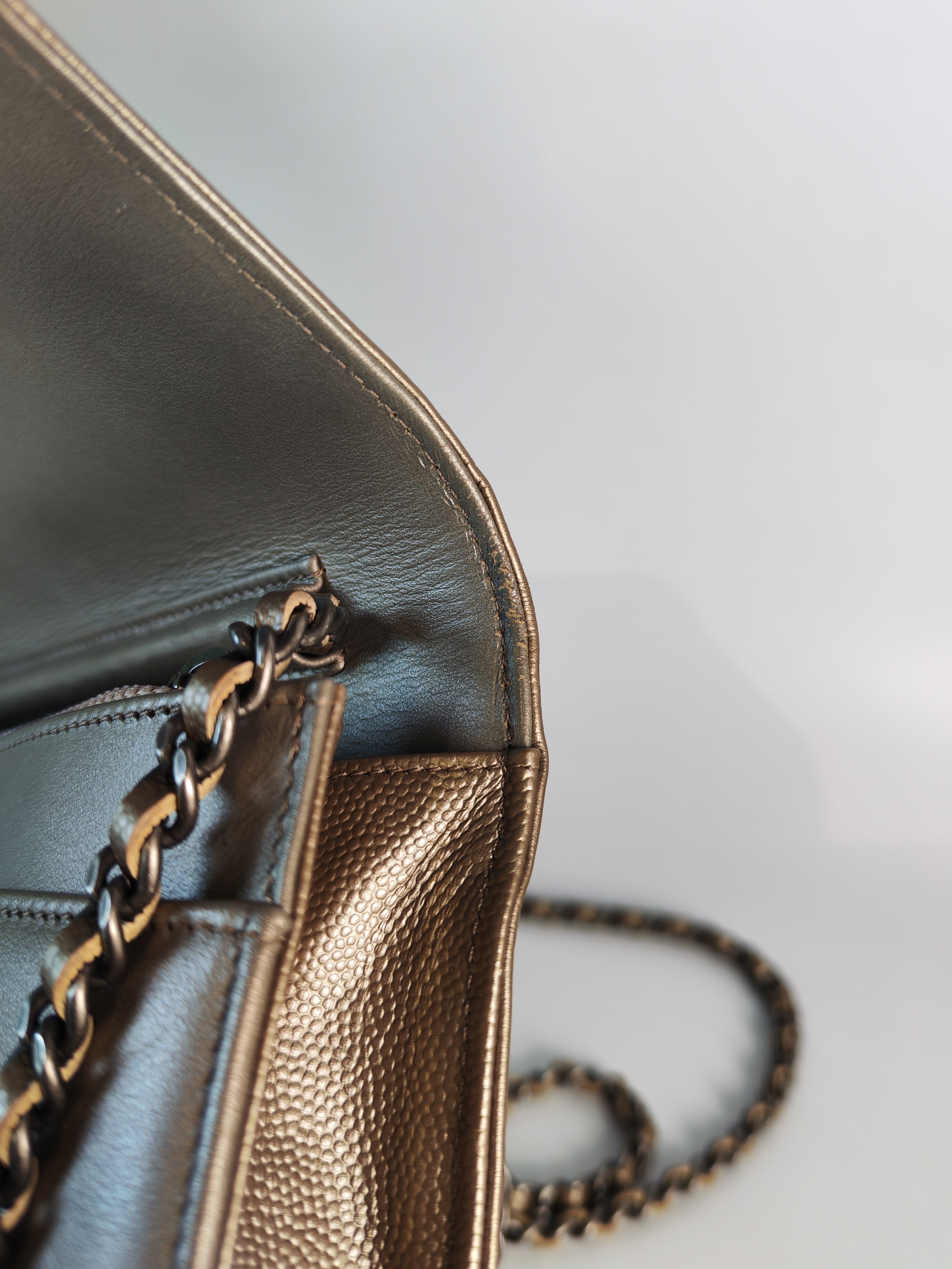 Boy Wallet On Chain (WOC) Metallic Brown in Caviar Leather and Ruthenium Hardware Series 24 | Purse Maison Luxury Bags Shop