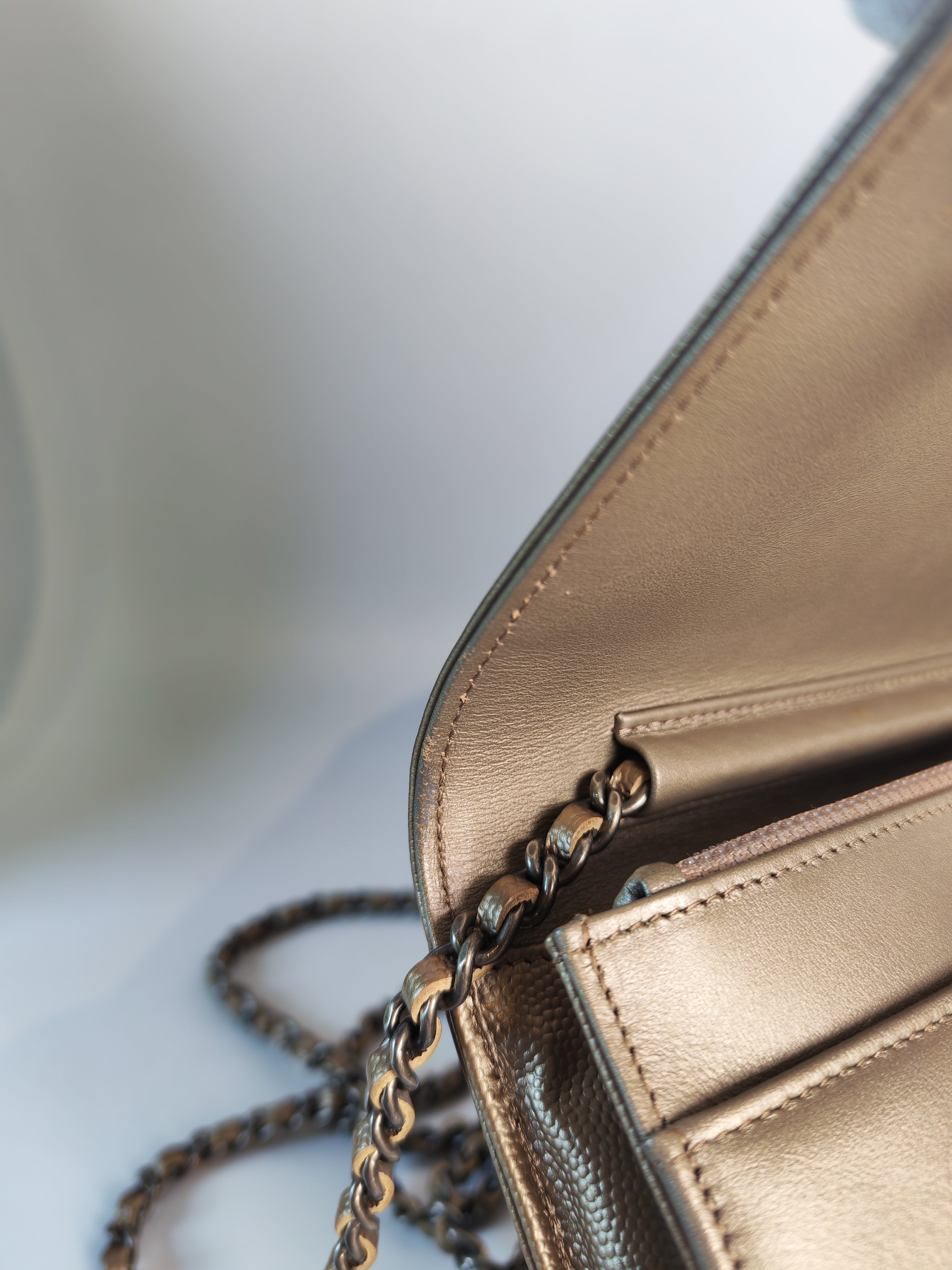 Boy Wallet On Chain (WOC) Metallic Brown in Caviar Leather and Ruthenium Hardware Series 24 | Purse Maison Luxury Bags Shop