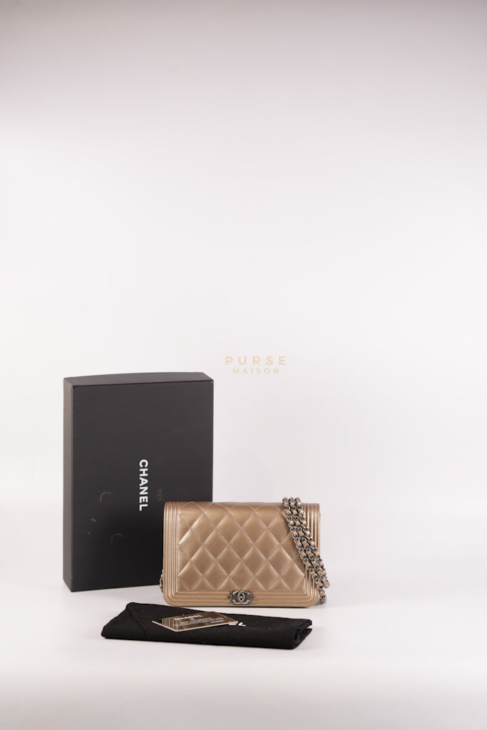 Boy Wallet On Chain (WOC) Metallic Brown in Caviar Leather and Ruthenium Hardware Series 24 | Purse Maison Luxury Bags Shop