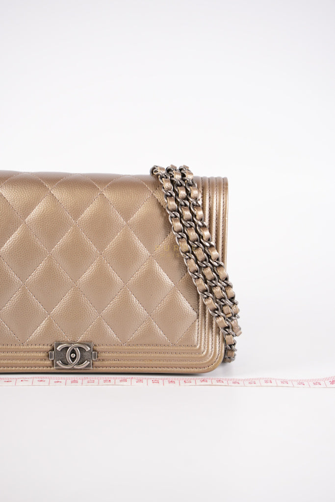 Boy Wallet On Chain (WOC) Metallic Brown in Caviar Leather and Ruthenium Hardware Series 24 | Purse Maison Luxury Bags Shop