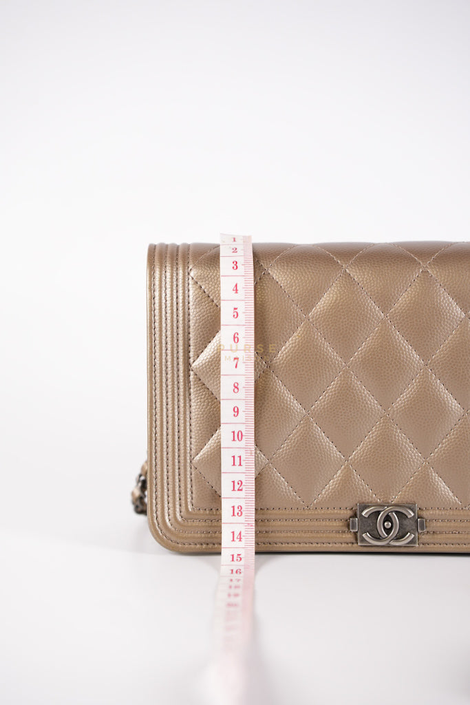 Boy Wallet On Chain (WOC) Metallic Brown in Caviar Leather and Ruthenium Hardware Series 24 | Purse Maison Luxury Bags Shop