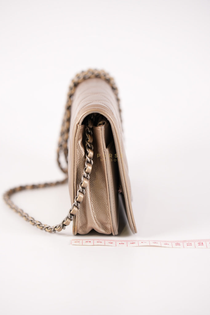 Boy Wallet On Chain (WOC) Metallic Brown in Caviar Leather and Ruthenium Hardware Series 24 | Purse Maison Luxury Bags Shop