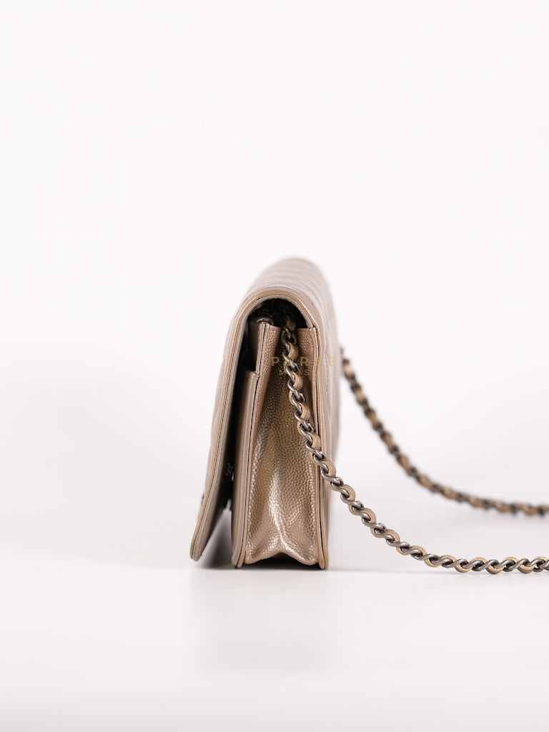 Boy Wallet On Chain (WOC) Metallic Brown in Caviar Leather and Ruthenium Hardware Series 24 | Purse Maison Luxury Bags Shop