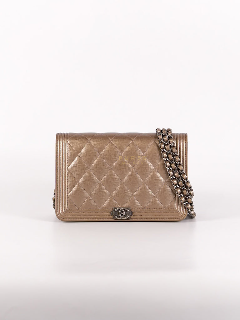 Boy Wallet On Chain (WOC) Metallic Brown in Caviar Leather and Ruthenium Hardware Series 24 | Purse Maison Luxury Bags Shop