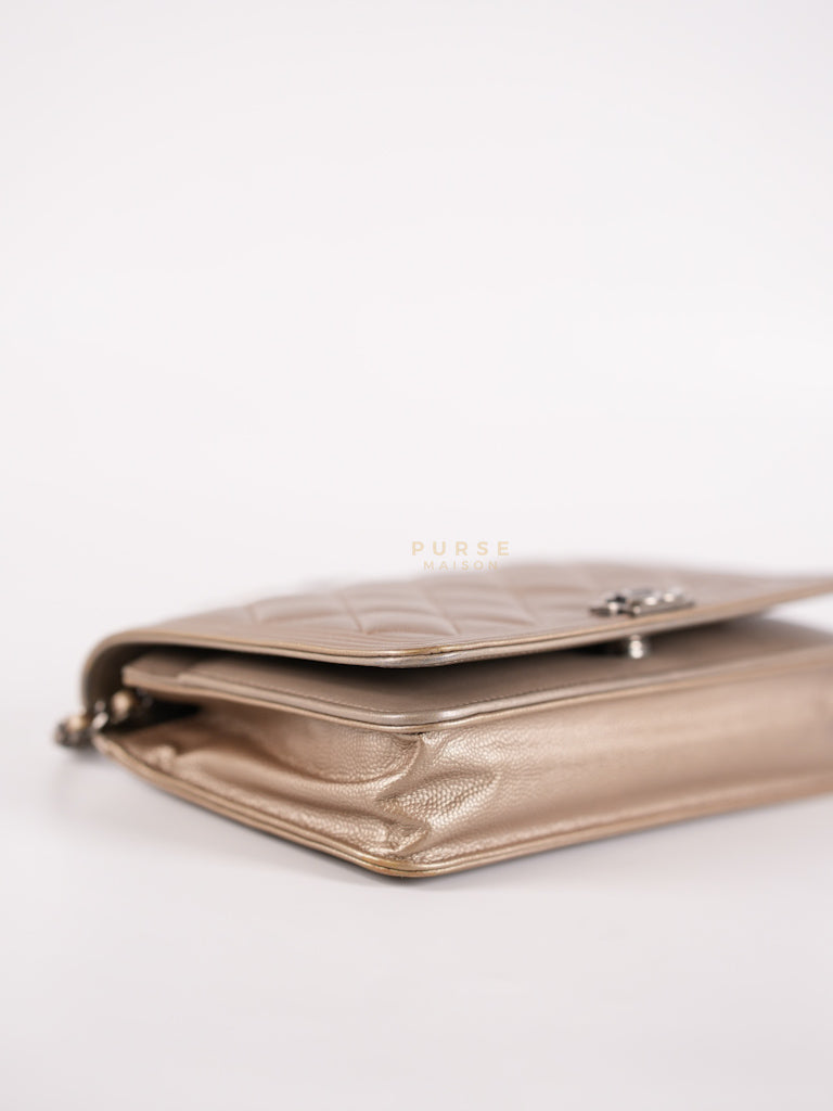 Boy Wallet On Chain (WOC) Metallic Brown in Caviar Leather and Ruthenium Hardware Series 24 | Purse Maison Luxury Bags Shop