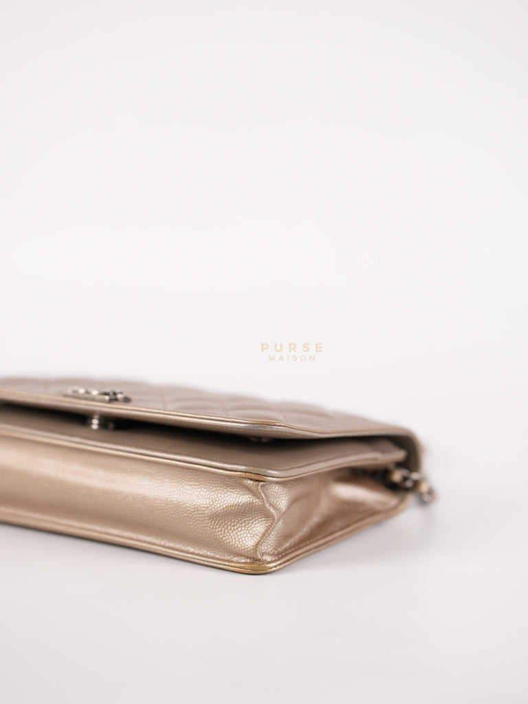 Boy Wallet On Chain (WOC) Metallic Brown in Caviar Leather and Ruthenium Hardware Series 24 | Purse Maison Luxury Bags Shop