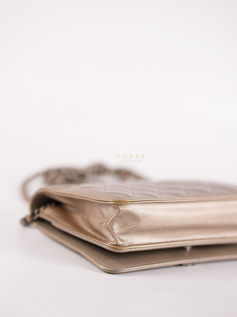 Boy Wallet On Chain (WOC) Metallic Brown in Caviar Leather and Ruthenium Hardware Series 24 | Purse Maison Luxury Bags Shop