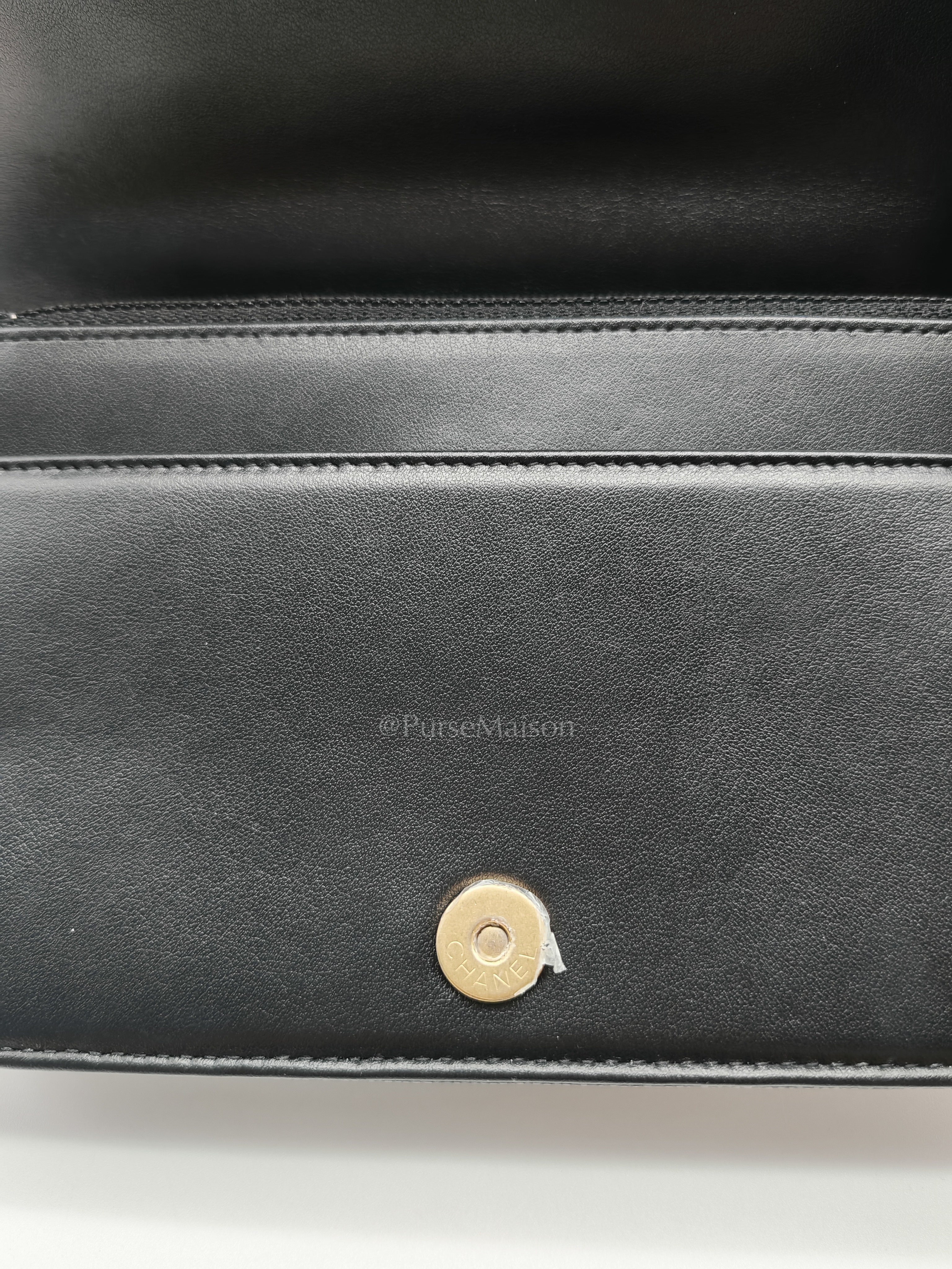 Boy Wallet On Chain (WOC) with Top Handle in Black Caviar Leather and Aged Gold Hardware (Microchip) | Purse Maison Luxury Bags Shop