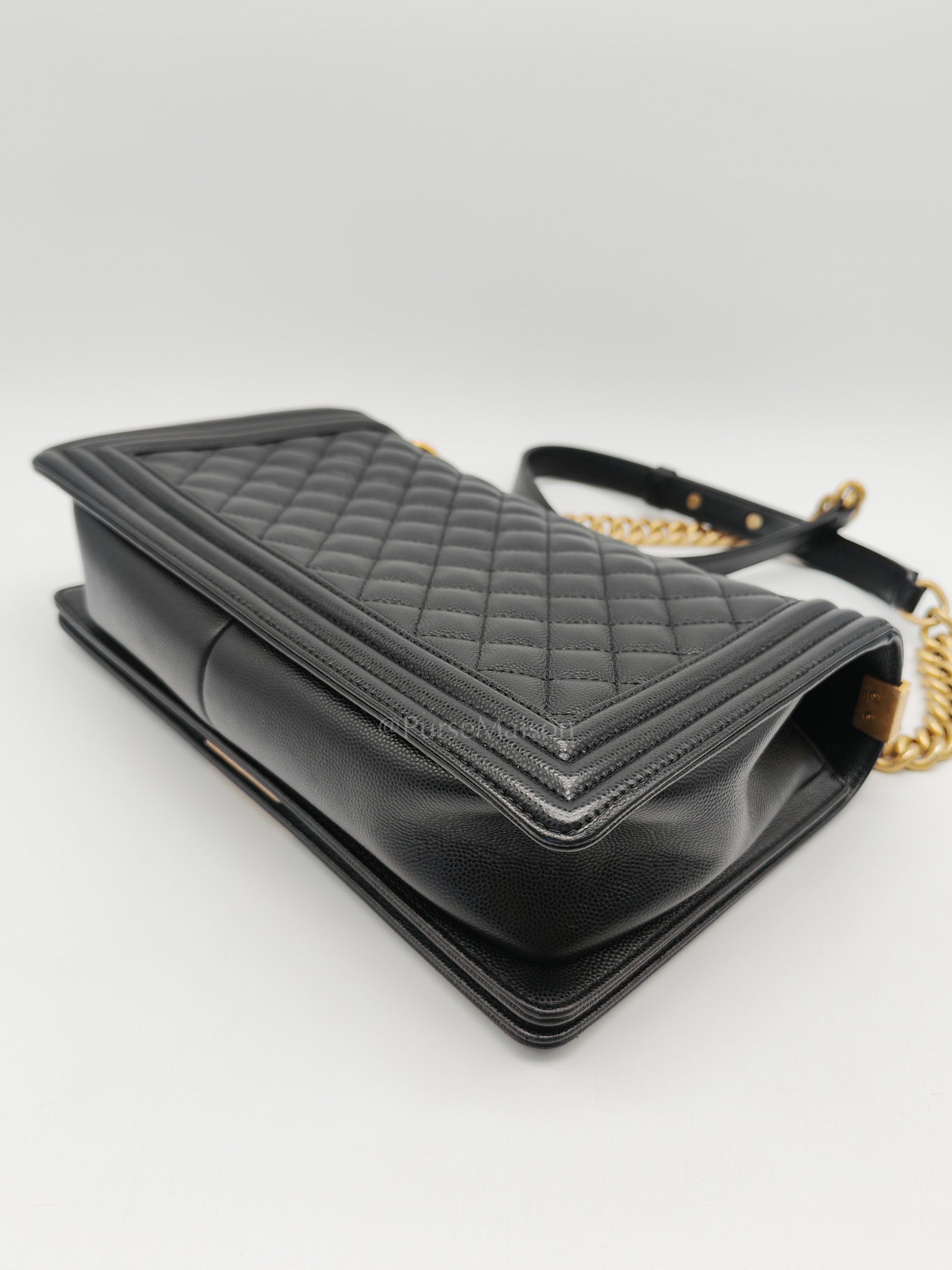 Le Boy New Medium in Black Quilted Caviar Leather & Aged Gold Hardware Series 28