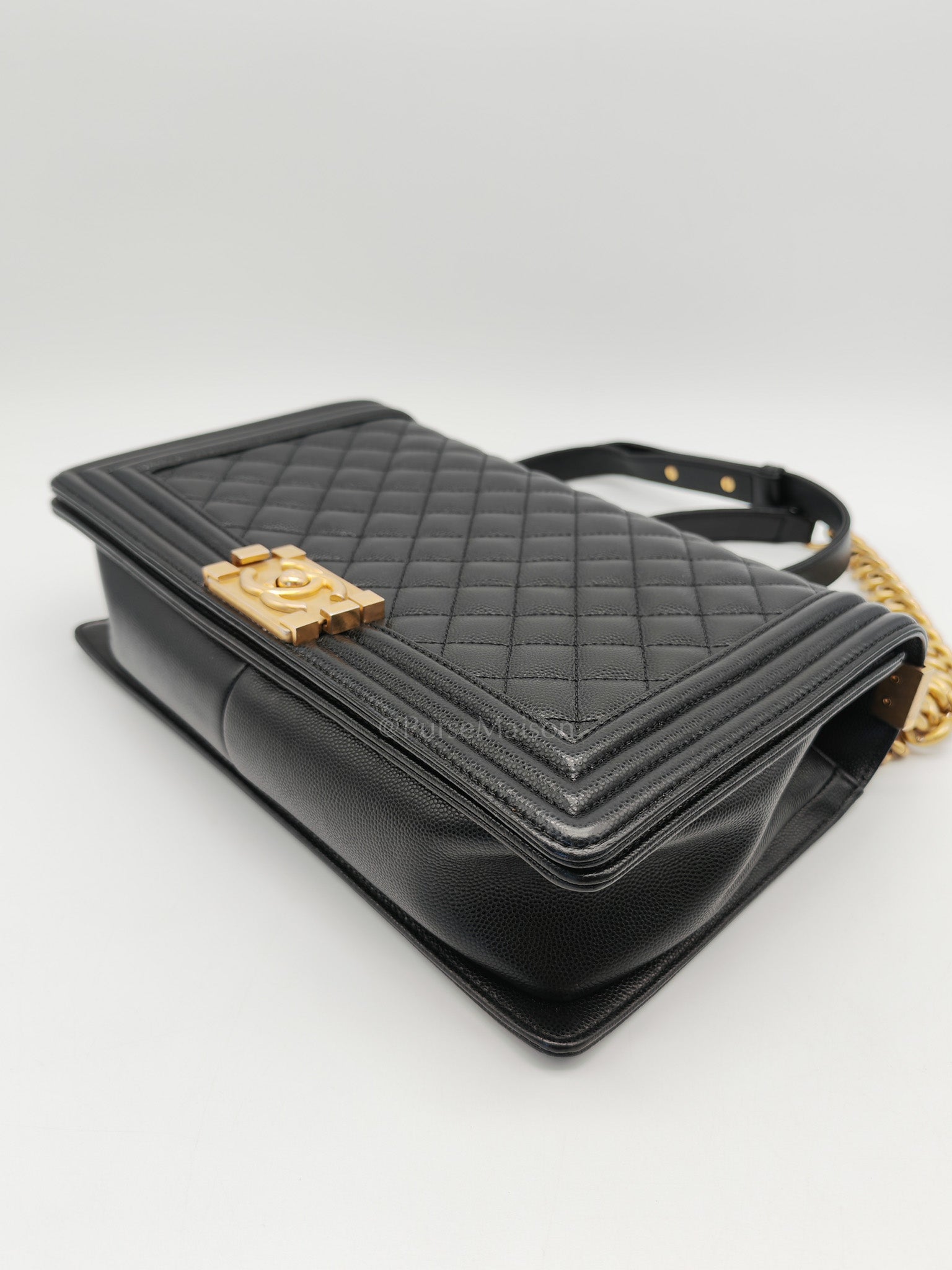 Le Boy New Medium in Black Quilted Caviar Leather & Aged Gold Hardware Series 28