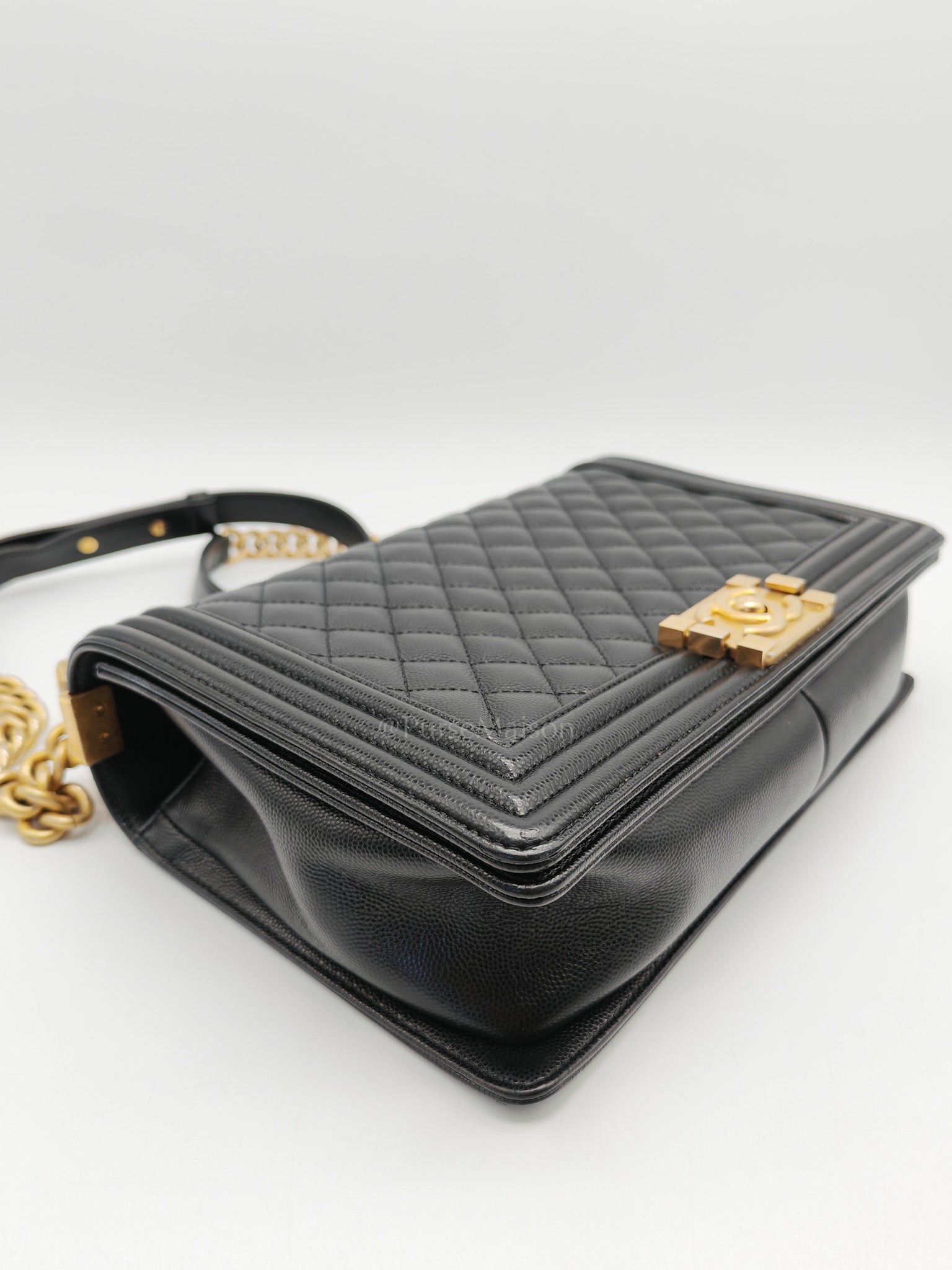 Le Boy New Medium in Black Quilted Caviar Leather & Aged Gold Hardware Series 28