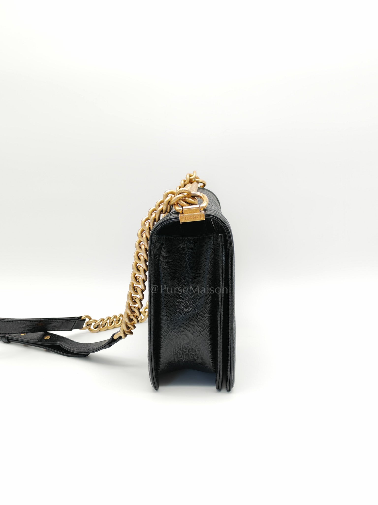 Le Boy New Medium in Black Quilted Caviar Leather & Aged Gold Hardware Series 28