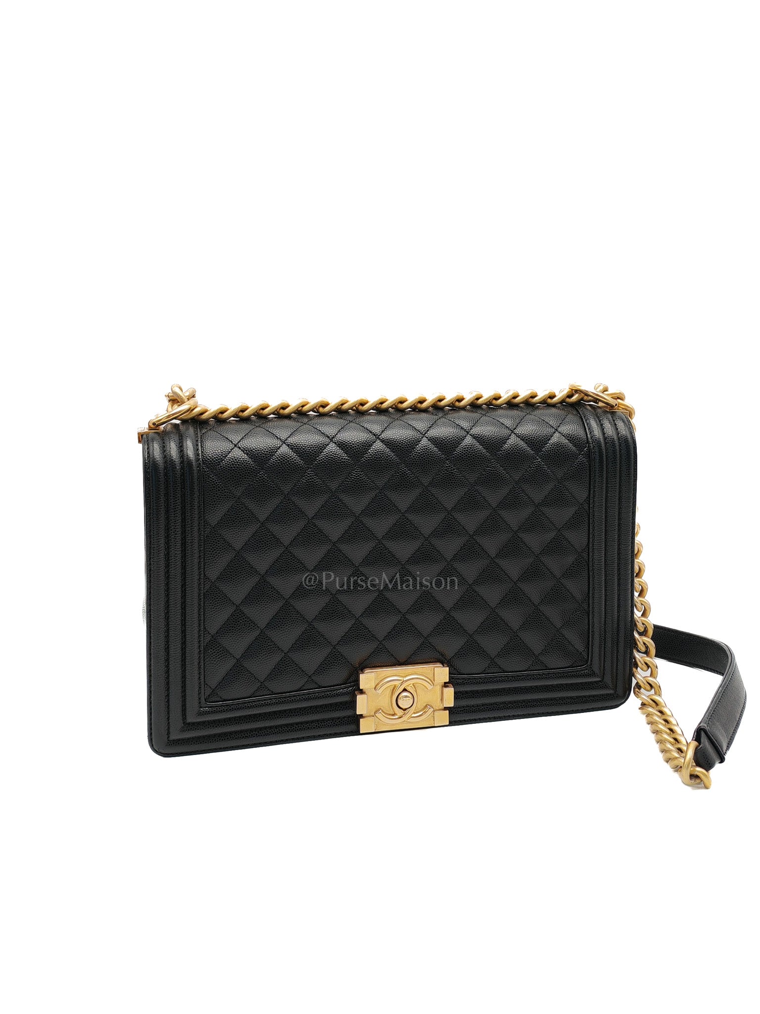 Le Boy New Medium in Black Quilted Caviar Leather & Aged Gold Hardware Series 28