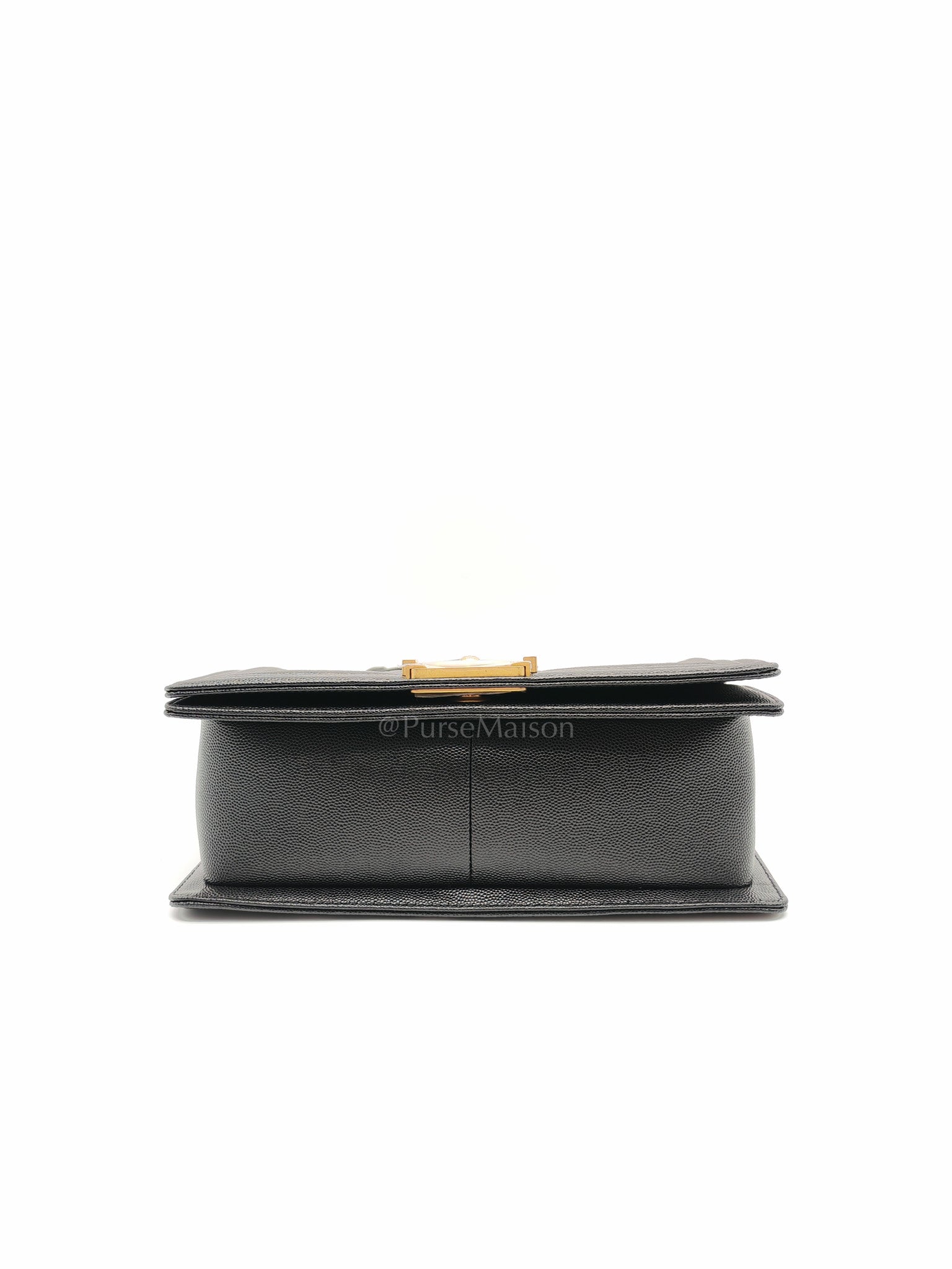 Boy Old Medium in Black Quilted Caviar Leather & Gold Hardware Microchip