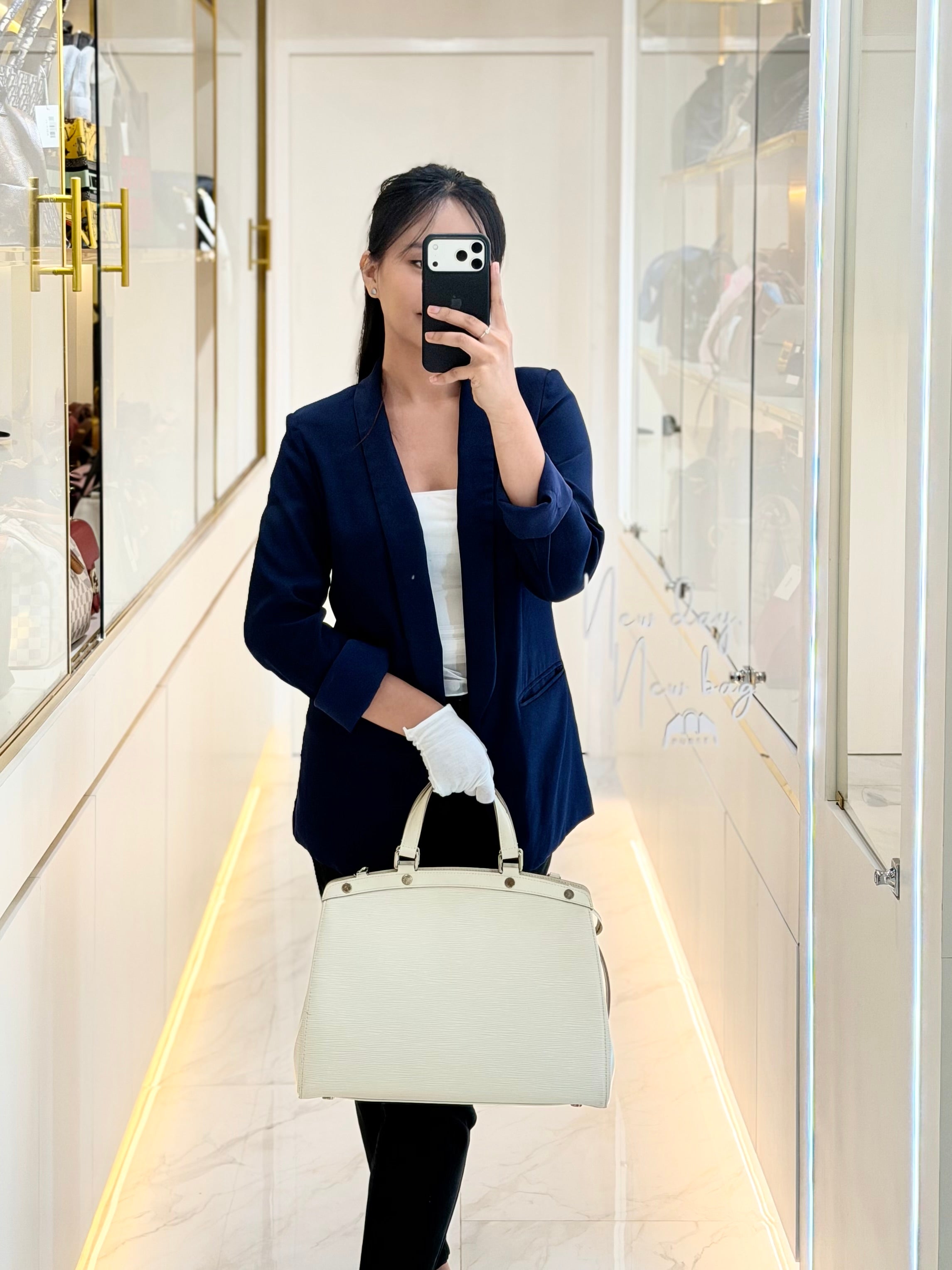 Brea GM in White Ivorie Epi Leather & Silver Hardware | Purse Maison Luxury Bags Shop