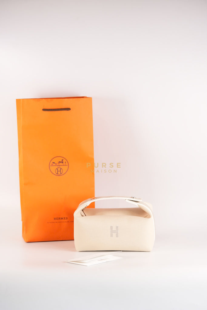 Bride A Brac PM Cosmetic Pouch in White/Cream Canvas and Palladium Hardware | Purse Maison Luxury Bags Shop