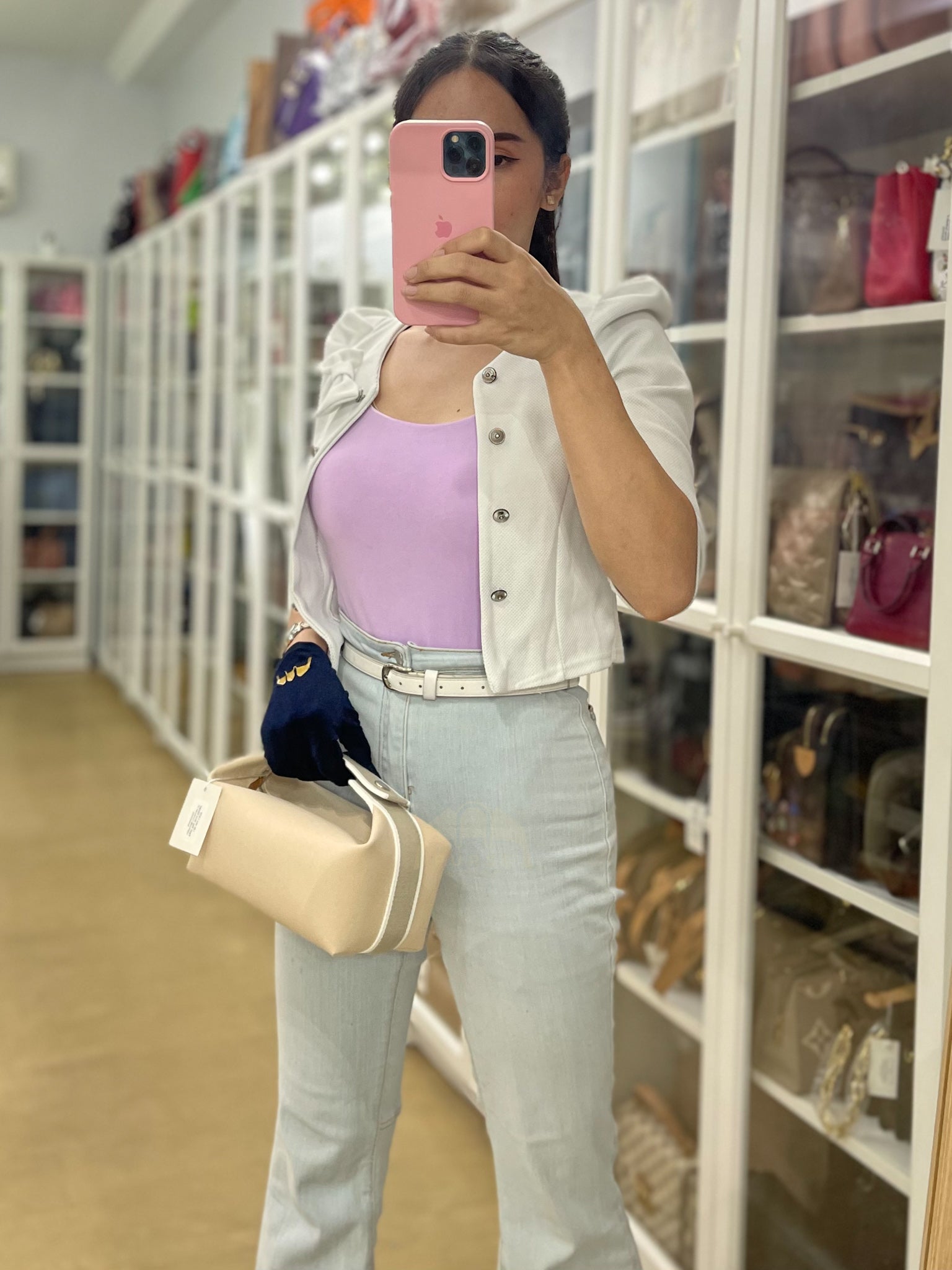 Bride A Brac PM Cosmetic Pouch in White/Cream Canvas and Palladium Hardware | Purse Maison Luxury Bags Shop