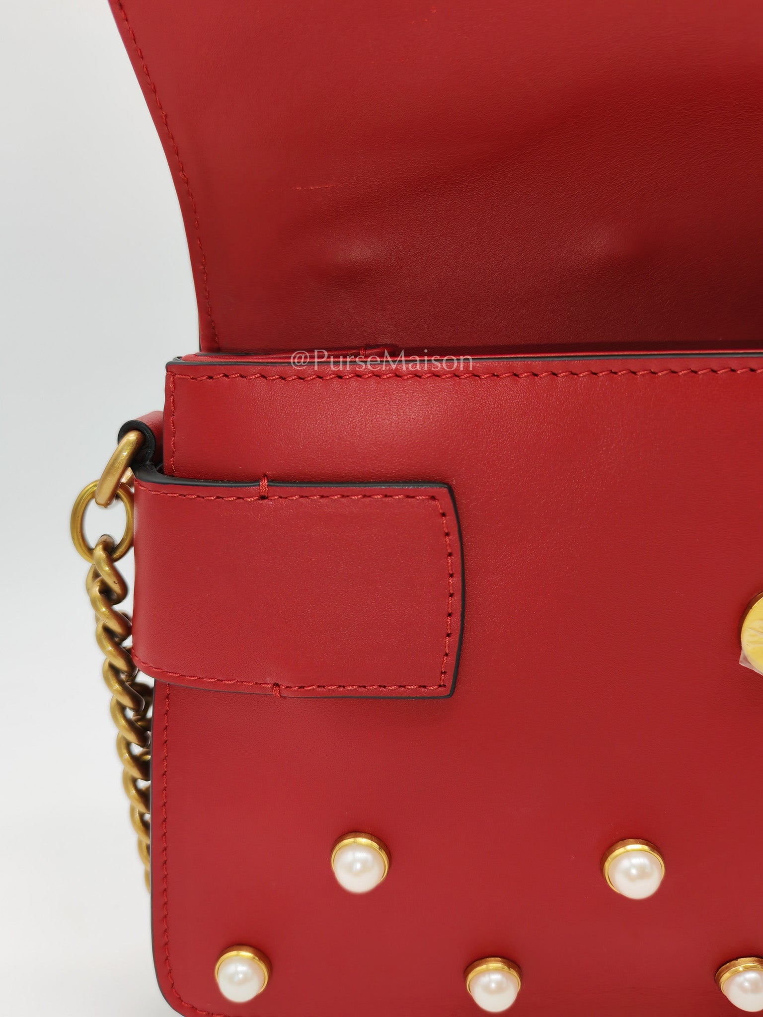 Broadway Pearl Studded Shoulder Bag in Red Prominent Crystal-Embellished Bee | Purse Maison Luxury Bags Shop