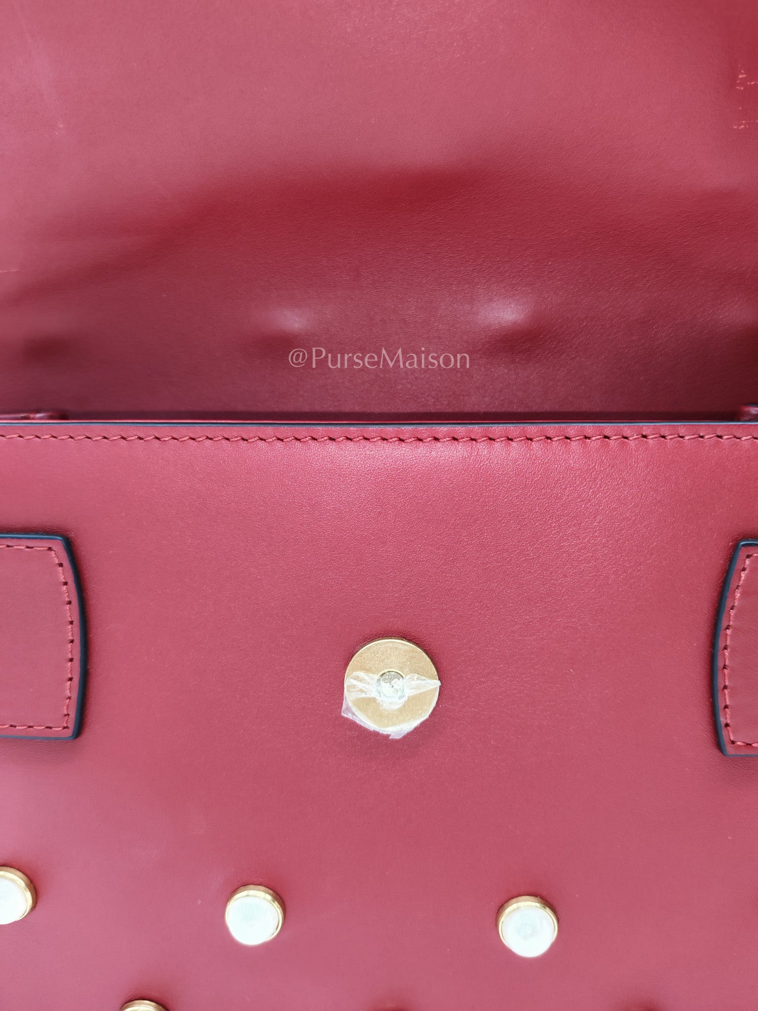 Broadway Pearl Studded Shoulder Bag in Red Prominent Crystal-Embellished Bee | Purse Maison Luxury Bags Shop
