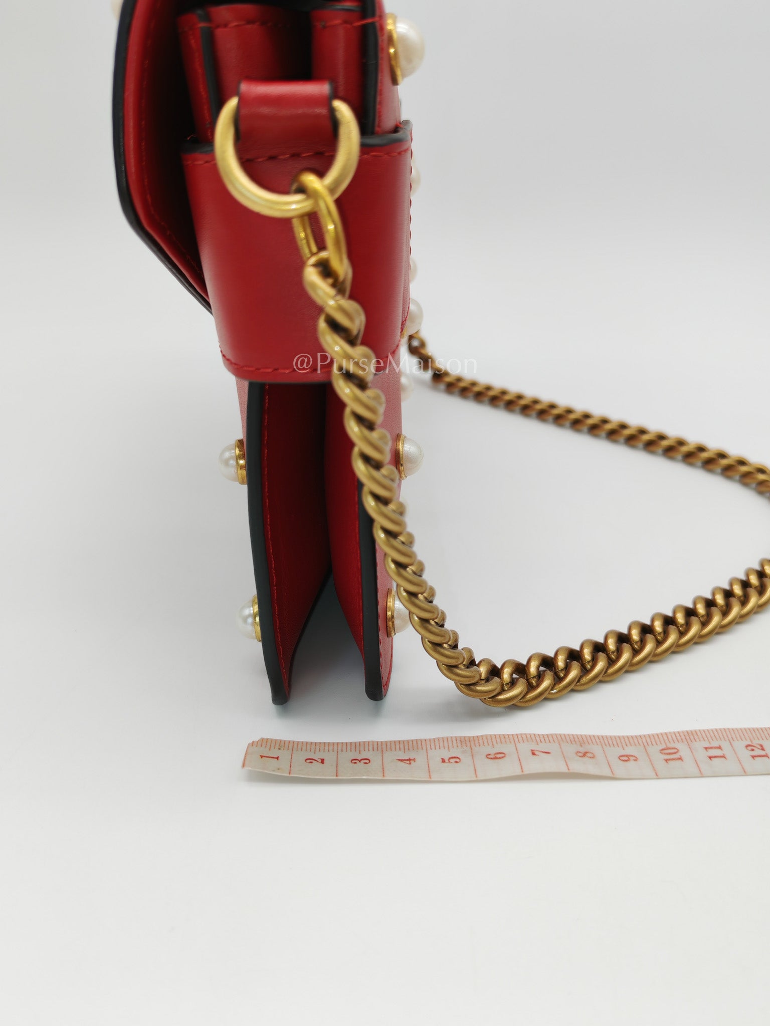 Broadway Pearl Studded Shoulder Bag in Red Prominent Crystal-Embellished Bee | Purse Maison Luxury Bags Shop