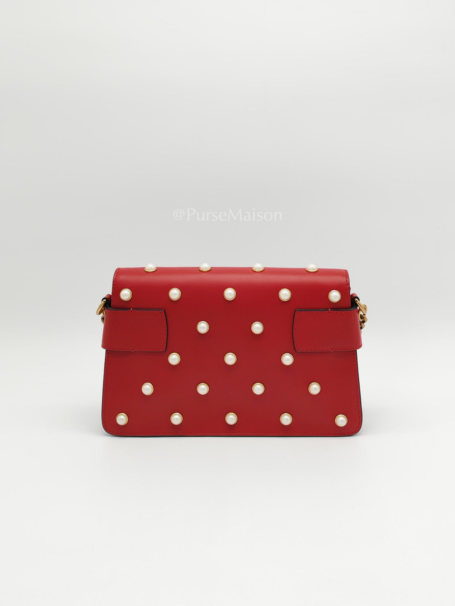 Broadway Pearl Studded Shoulder Bag in Red Prominent Crystal-Embellished Bee | Purse Maison Luxury Bags Shop