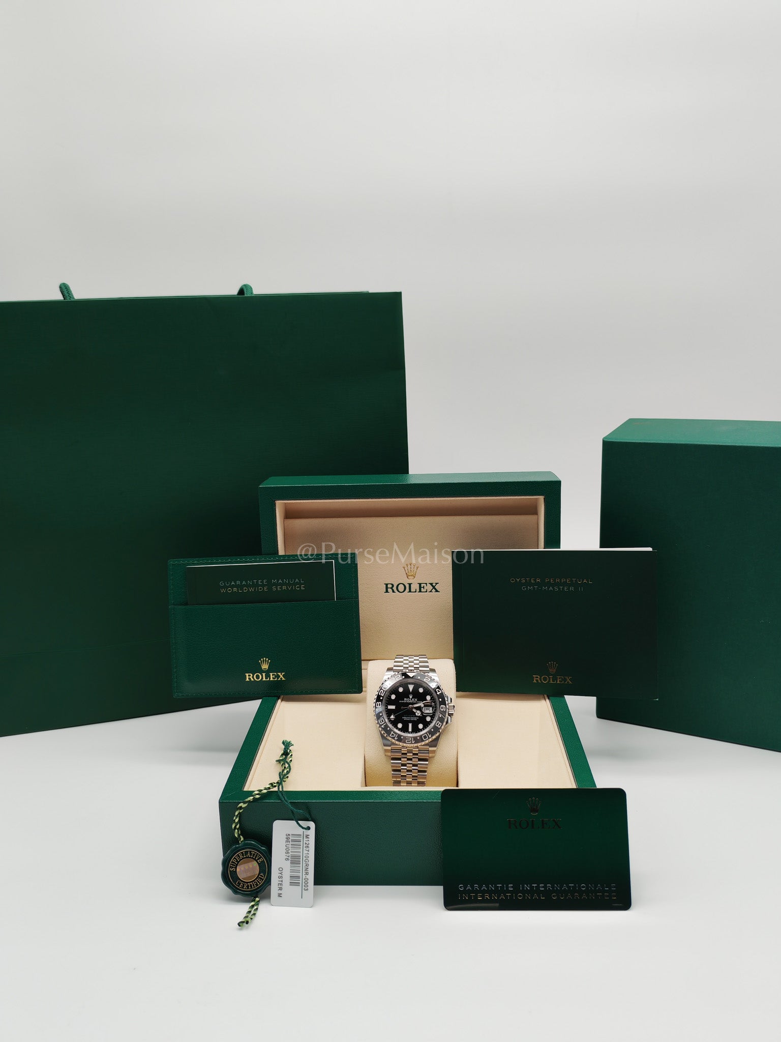 "Bruce Wayne" 40mm GMT-Master II Black Dial Oyster Perpetual Date Jubilee Silver Stainless Steel Strap Year 2025 (Reference Number: 126710GRNR) | Purse Maison Luxury Bags Shop