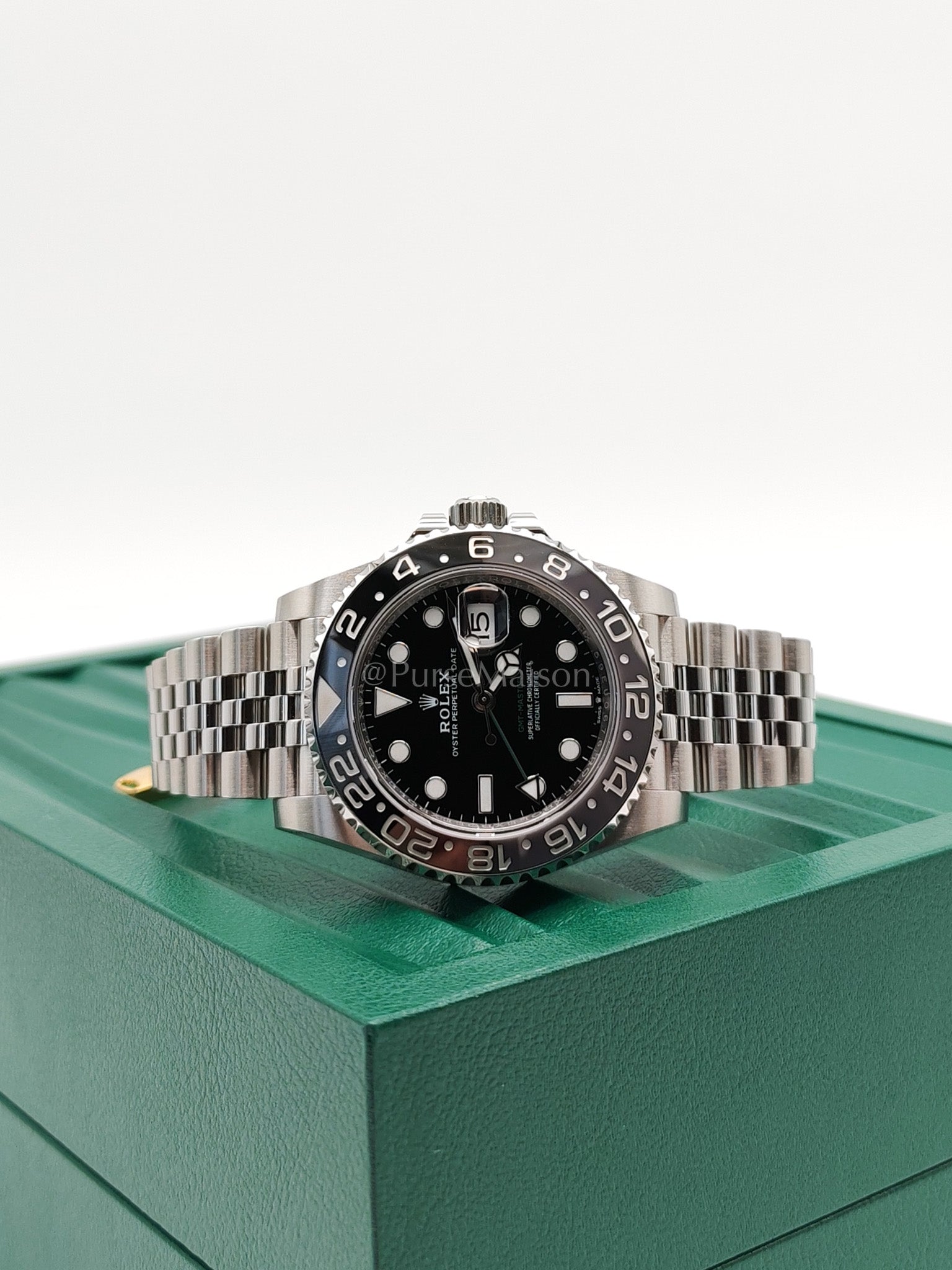 "Bruce Wayne" 40mm GMT-Master II Black Dial Oyster Perpetual Date Jubilee Silver Stainless Steel Strap Year 2025 (Reference Number: 126710GRNR) | Purse Maison Luxury Bags Shop