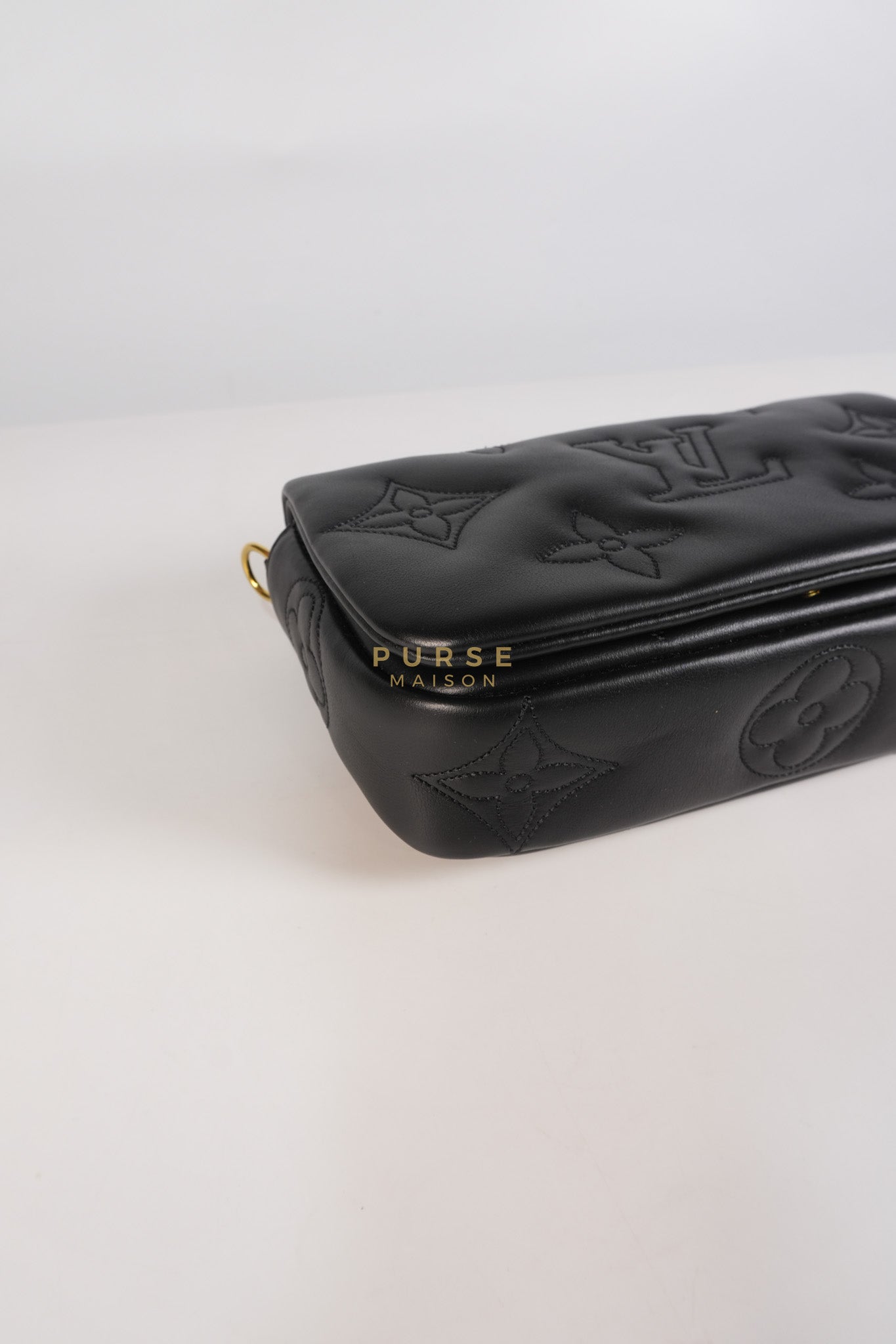 Bubble Gram Wallet on Strap 2Way Bag in Black Lambskin Leather & Gold Hardware | Purse Maison Luxury Bags Shop