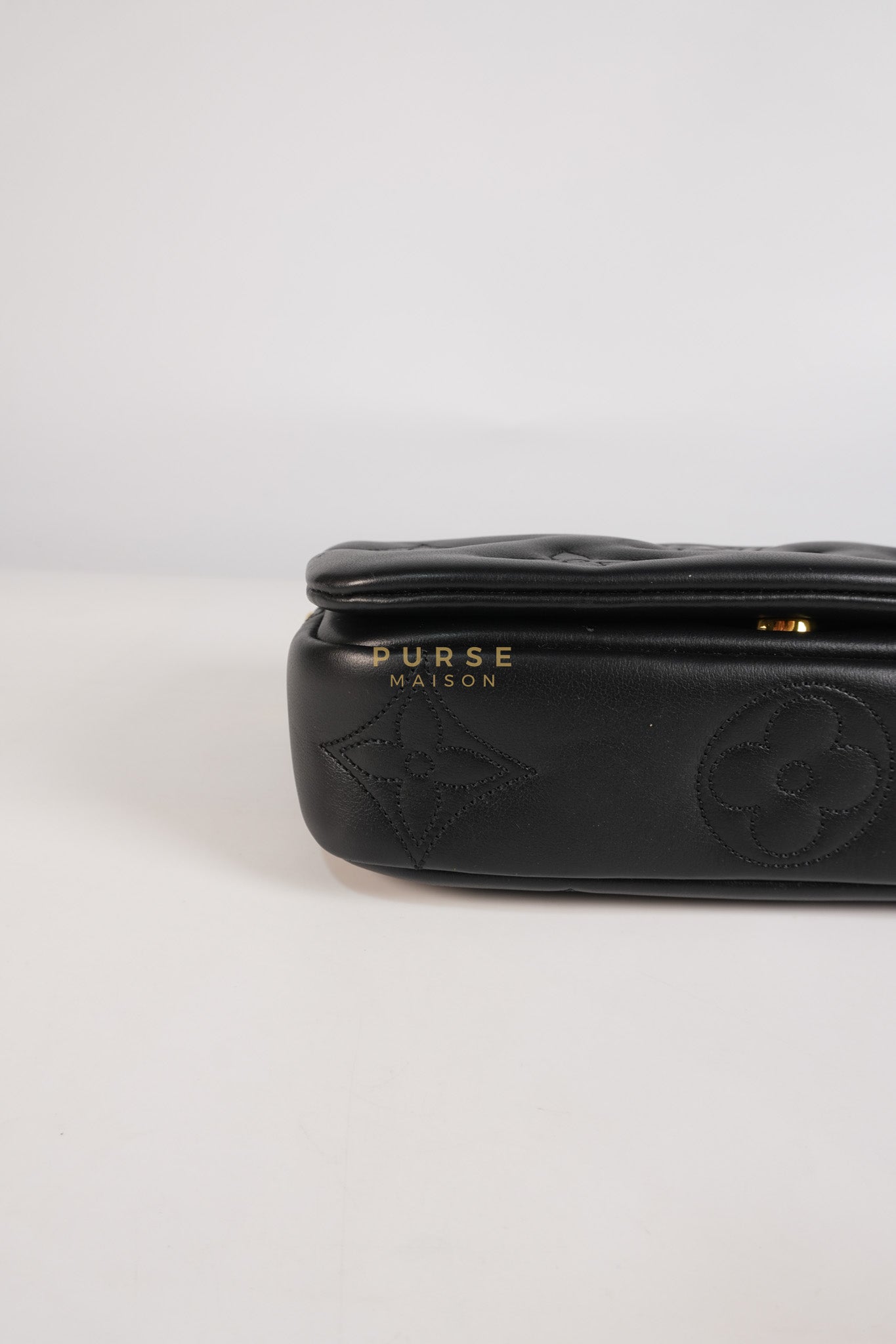 Bubble Gram Wallet on Strap 2Way Bag in Black Lambskin Leather & Gold Hardware | Purse Maison Luxury Bags Shop