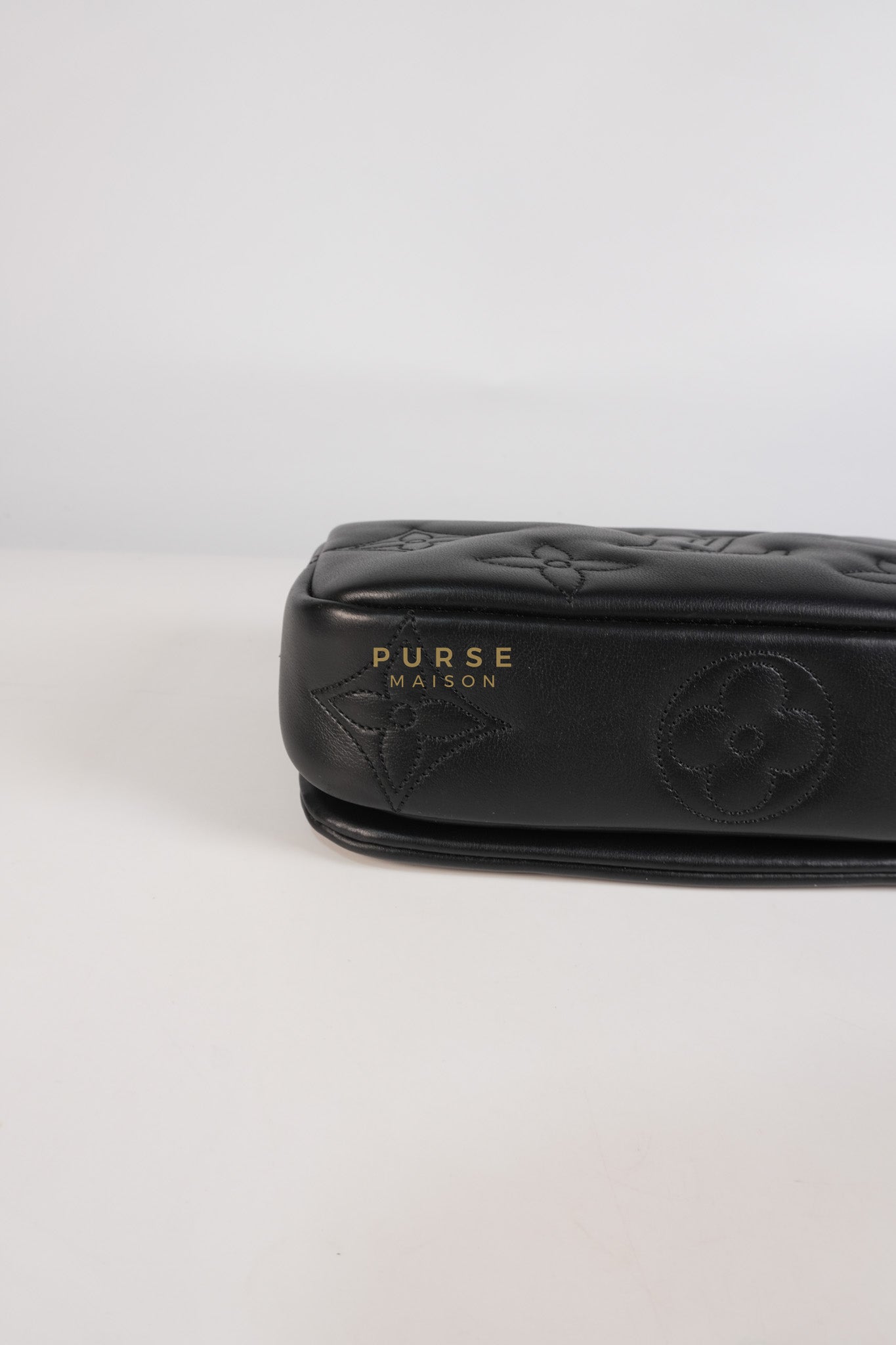 Bubble Gram Wallet on Strap 2Way Bag in Black Lambskin Leather & Gold Hardware | Purse Maison Luxury Bags Shop