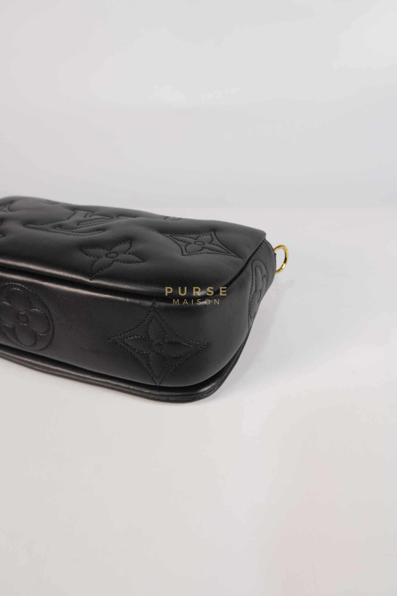 Bubble Gram Wallet on Strap 2Way Bag in Black Lambskin Leather & Gold Hardware | Purse Maison Luxury Bags Shop