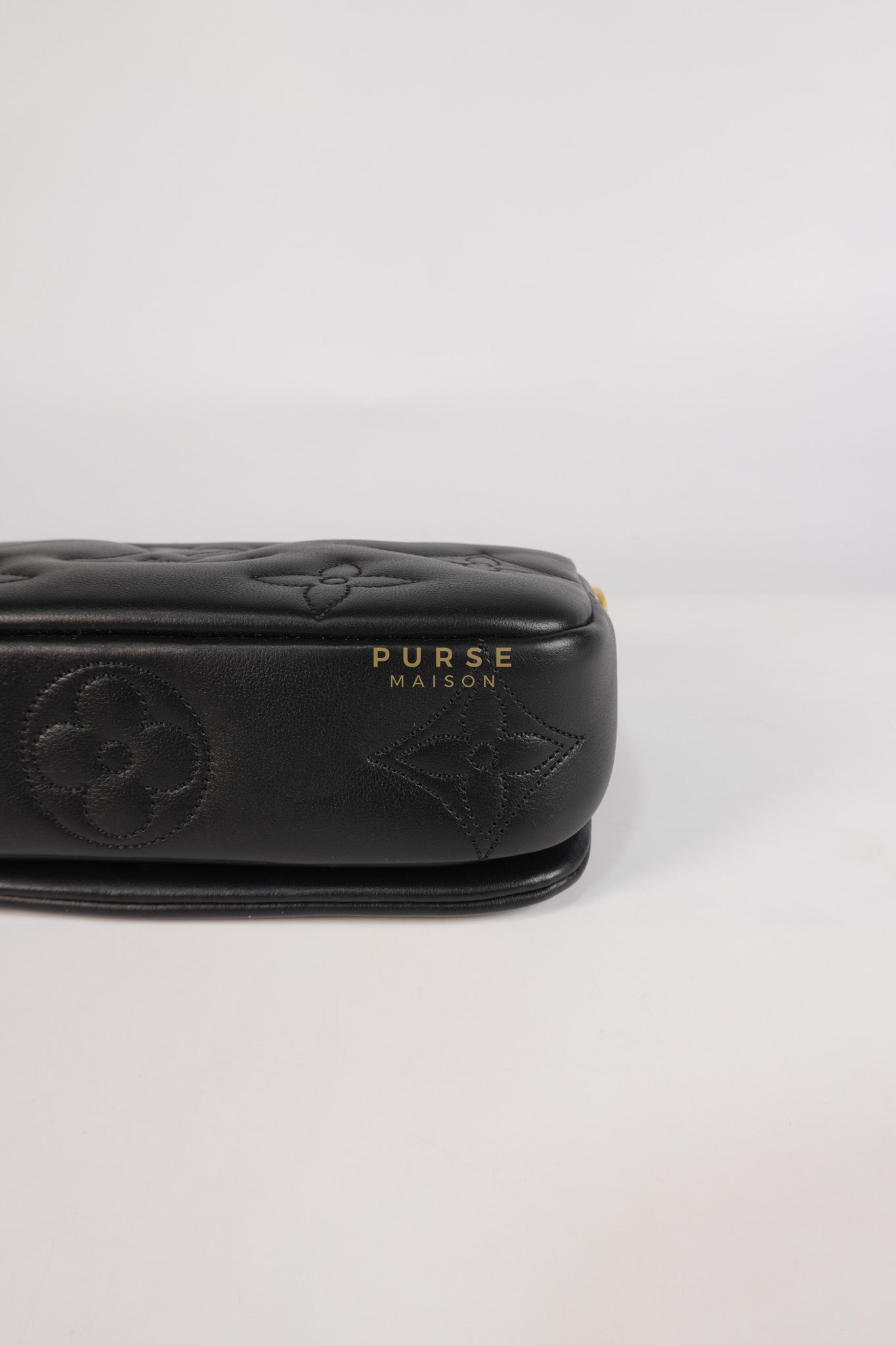 Bubble Gram Wallet on Strap 2Way Bag in Black Lambskin Leather & Gold Hardware | Purse Maison Luxury Bags Shop