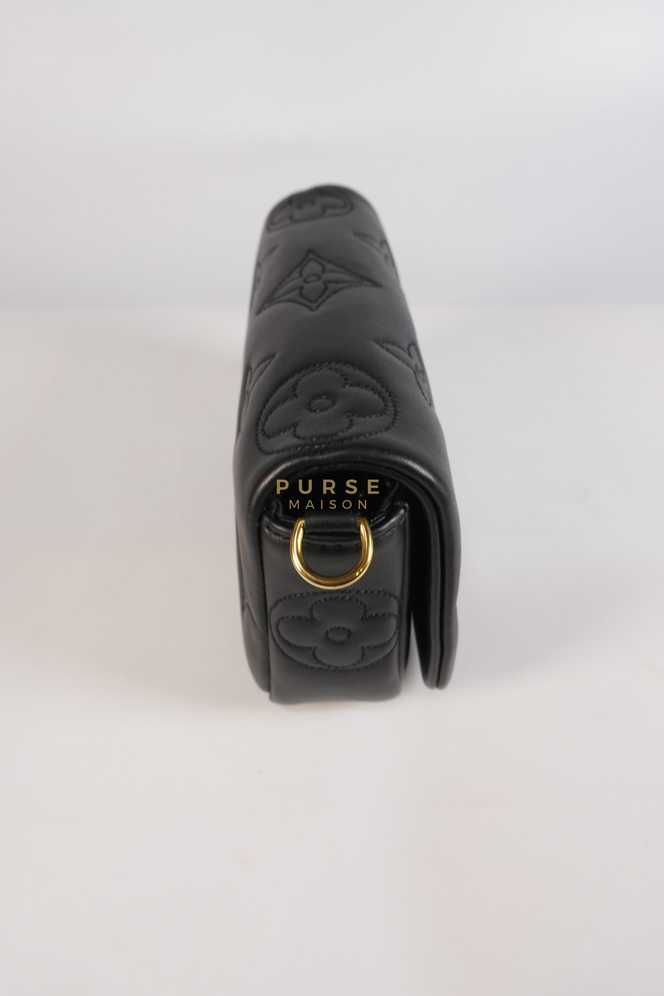 Bubble Gram Wallet on Strap 2Way Bag in Black Lambskin Leather & Gold Hardware | Purse Maison Luxury Bags Shop