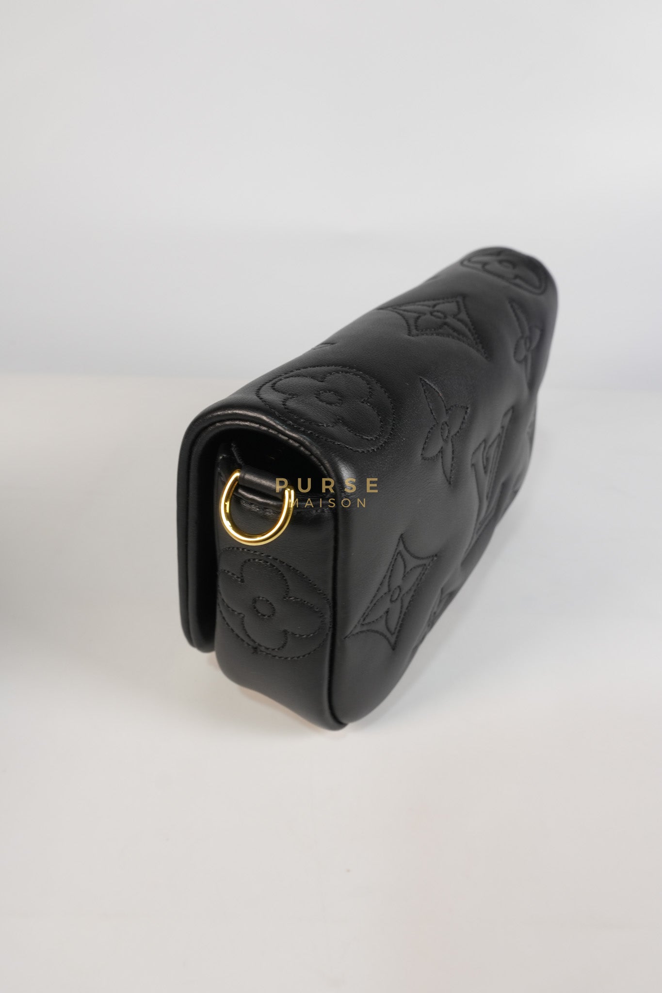 Bubble Gram Wallet on Strap 2Way Bag in Black Lambskin Leather & Gold Hardware | Purse Maison Luxury Bags Shop