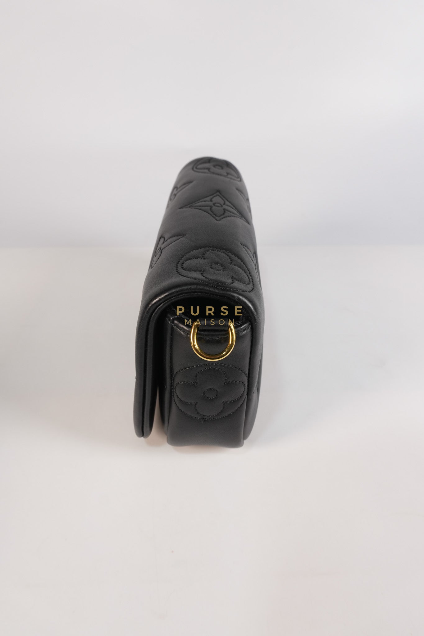 Bubble Gram Wallet on Strap 2Way Bag in Black Lambskin Leather & Gold Hardware | Purse Maison Luxury Bags Shop