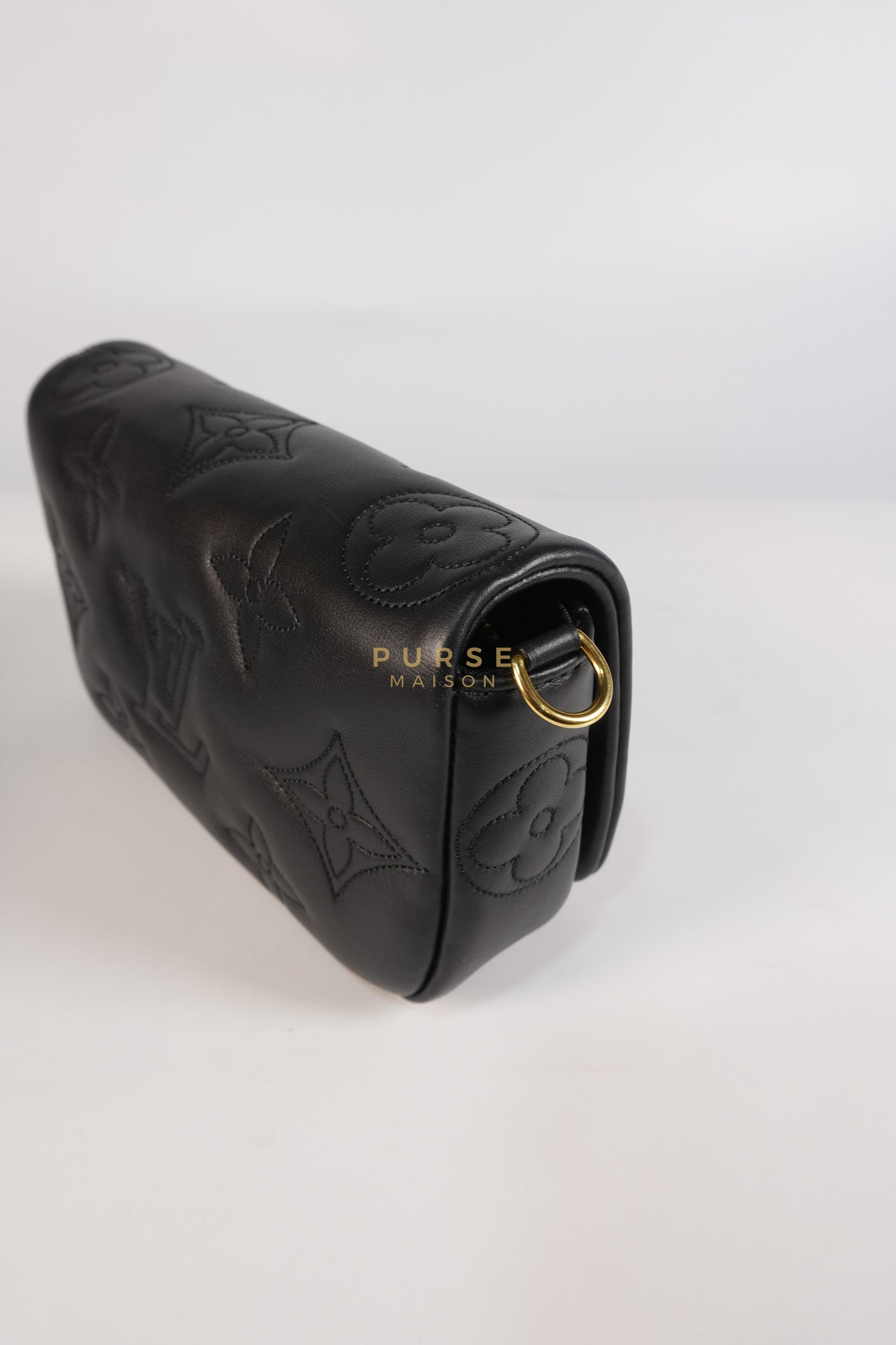 Bubble Gram Wallet on Strap 2Way Bag in Black Lambskin Leather & Gold Hardware | Purse Maison Luxury Bags Shop