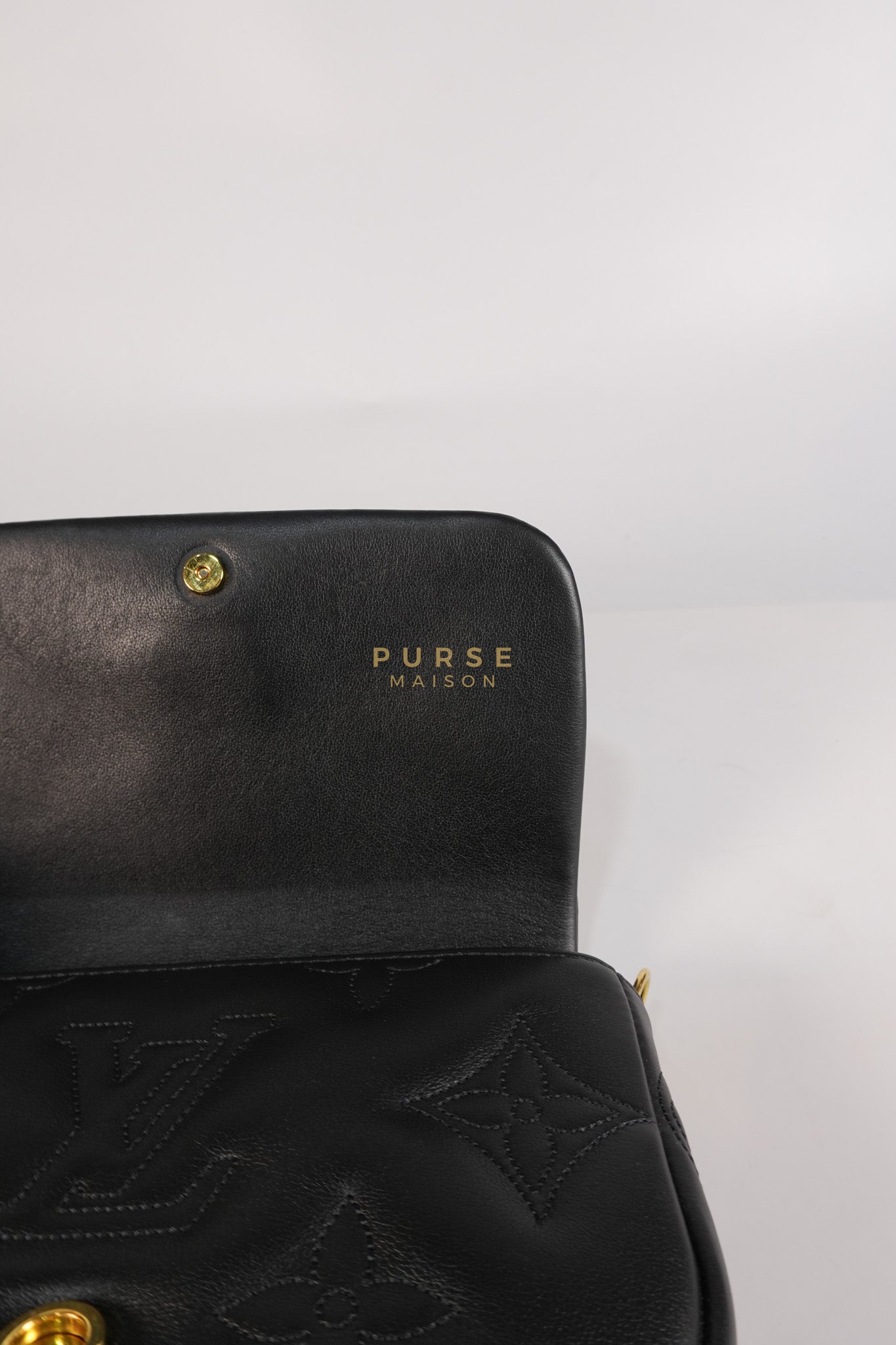 Bubble Gram Wallet on Strap 2Way Bag in Black Lambskin Leather & Gold Hardware | Purse Maison Luxury Bags Shop