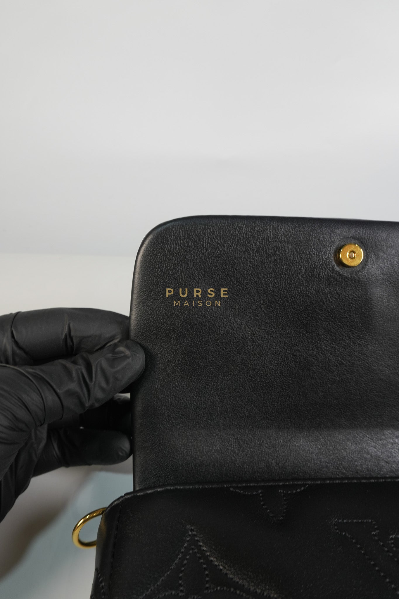 Bubble Gram Wallet on Strap 2Way Bag in Black Lambskin Leather & Gold Hardware | Purse Maison Luxury Bags Shop
