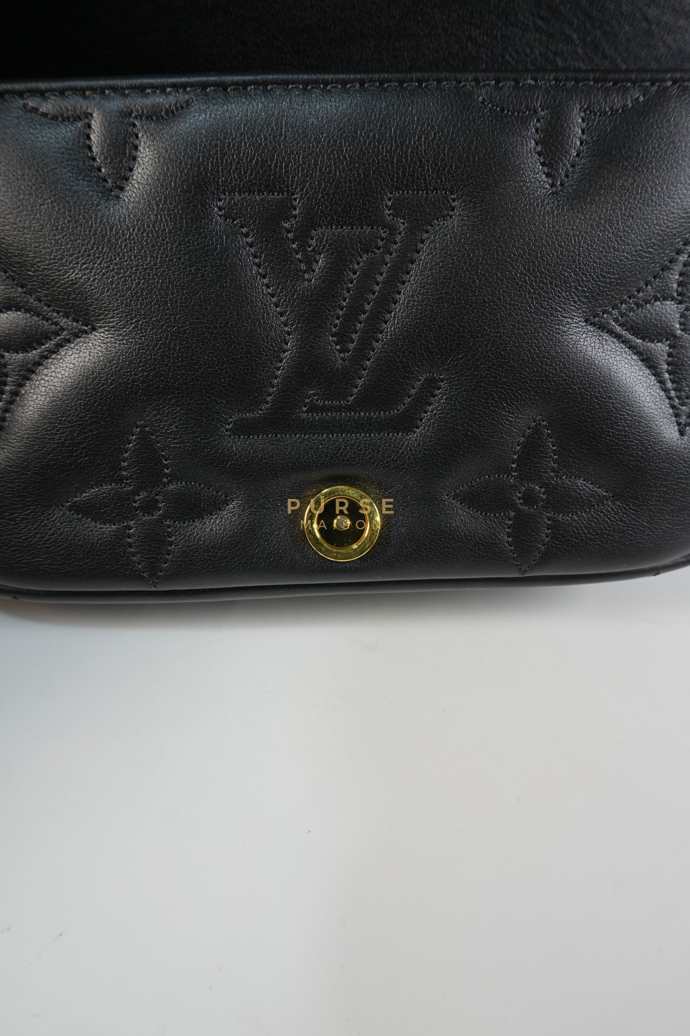 Bubble Gram Wallet on Strap 2Way Bag in Black Lambskin Leather & Gold Hardware | Purse Maison Luxury Bags Shop