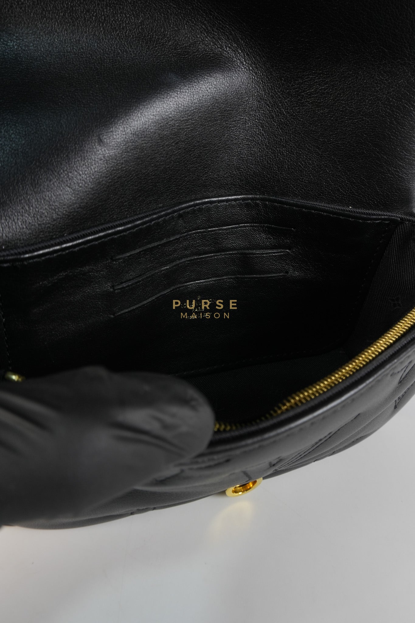 Bubble Gram Wallet on Strap 2Way Bag in Black Lambskin Leather & Gold Hardware | Purse Maison Luxury Bags Shop