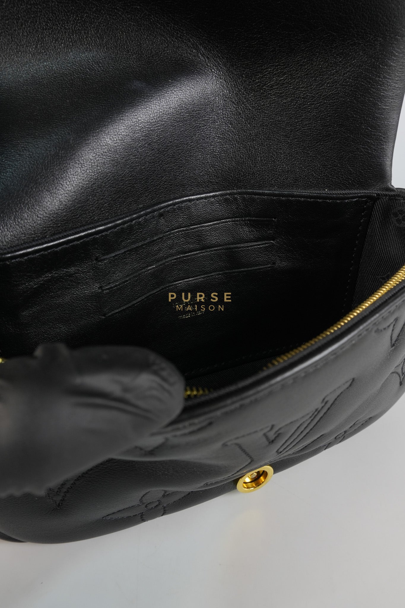 Bubble Gram Wallet on Strap 2Way Bag in Black Lambskin Leather & Gold Hardware | Purse Maison Luxury Bags Shop