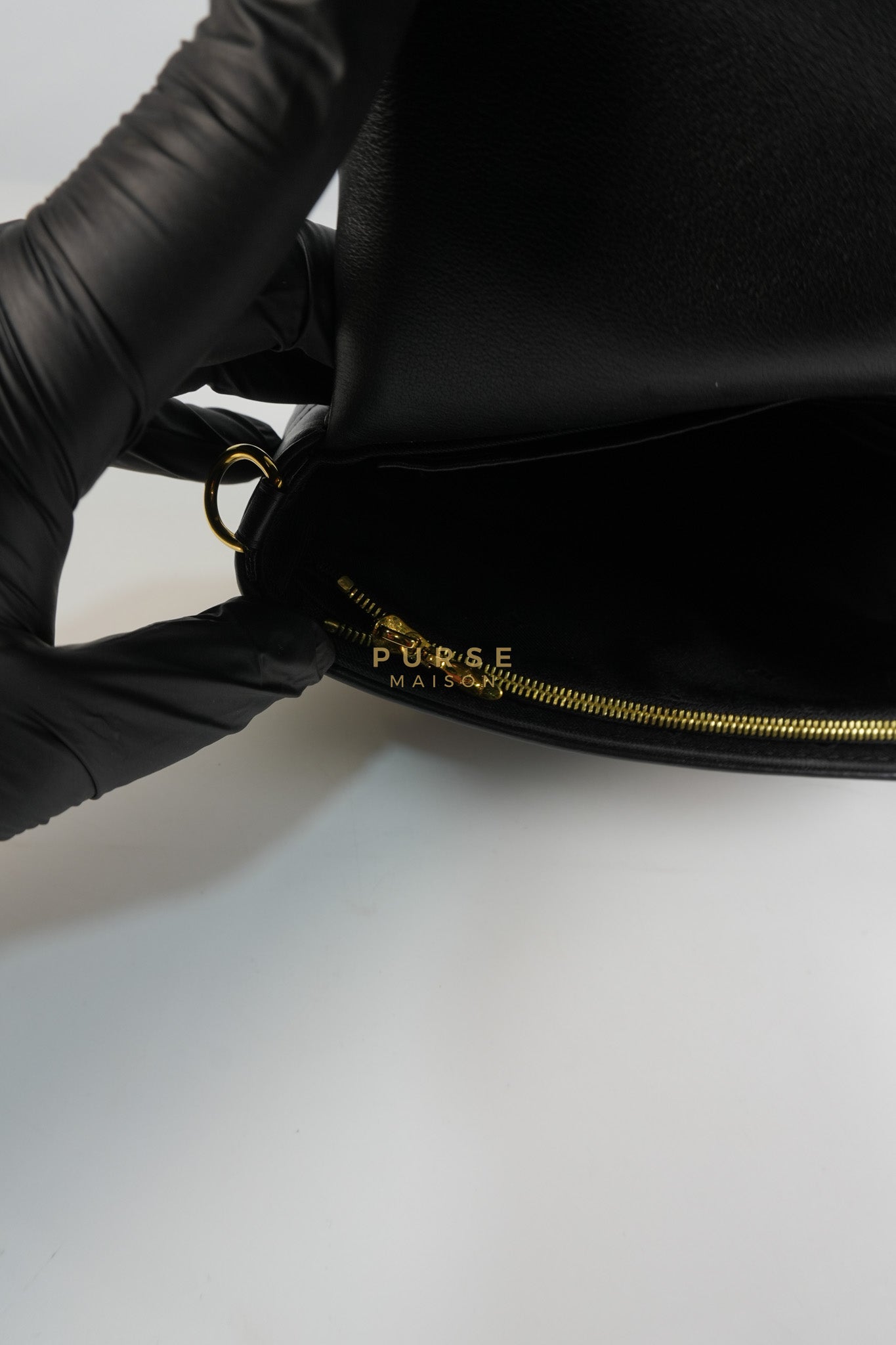 Bubble Gram Wallet on Strap 2Way Bag in Black Lambskin Leather & Gold Hardware | Purse Maison Luxury Bags Shop