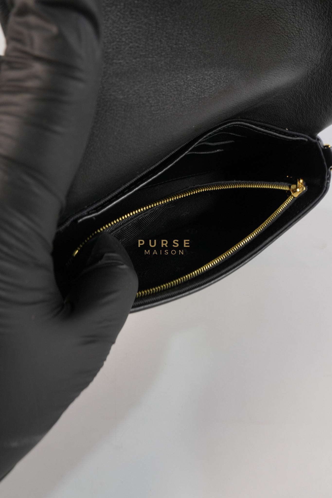 Bubble Gram Wallet on Strap 2Way Bag in Black Lambskin Leather & Gold Hardware | Purse Maison Luxury Bags Shop
