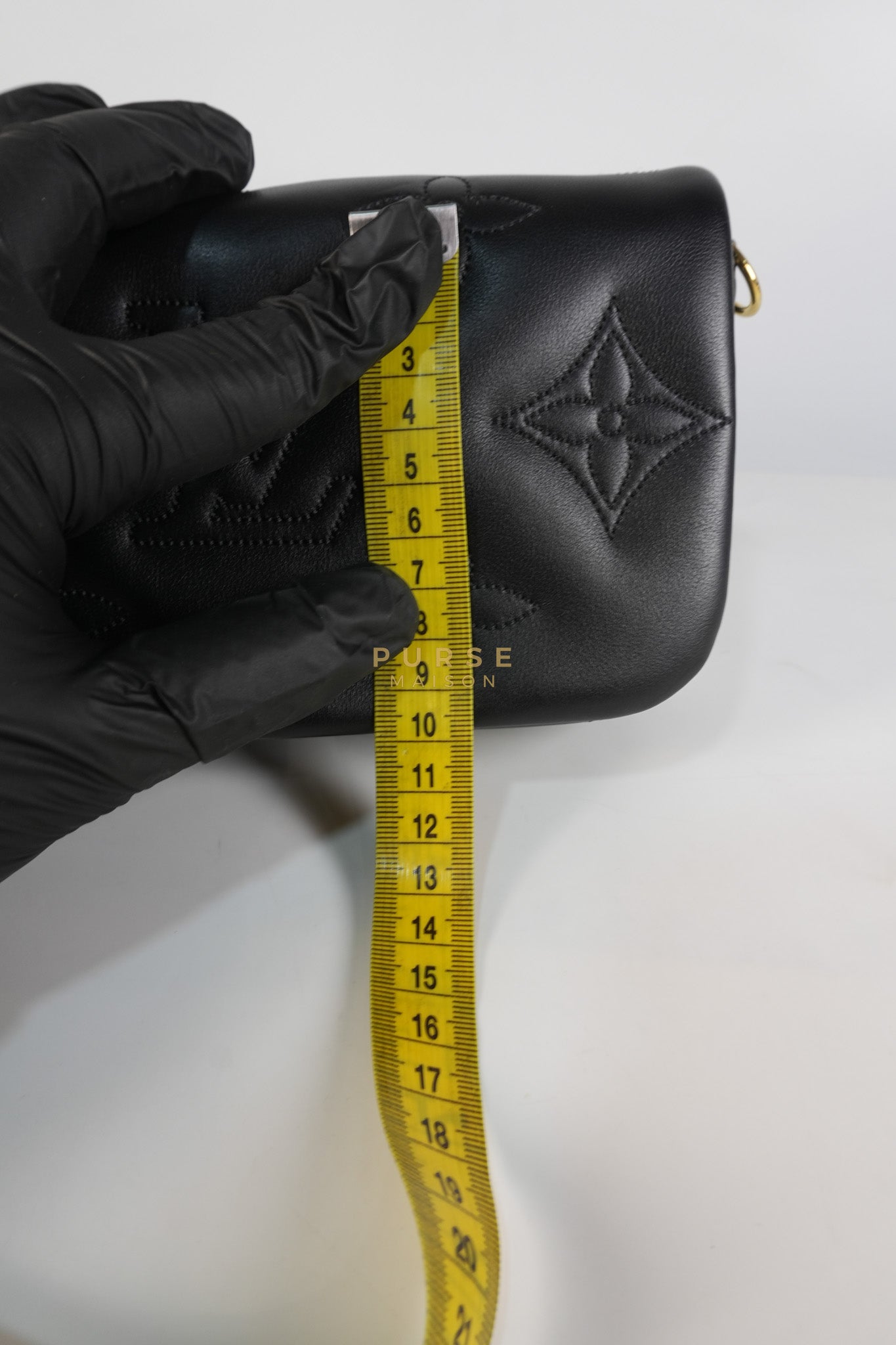 Bubble Gram Wallet on Strap 2Way Bag in Black Lambskin Leather & Gold Hardware | Purse Maison Luxury Bags Shop