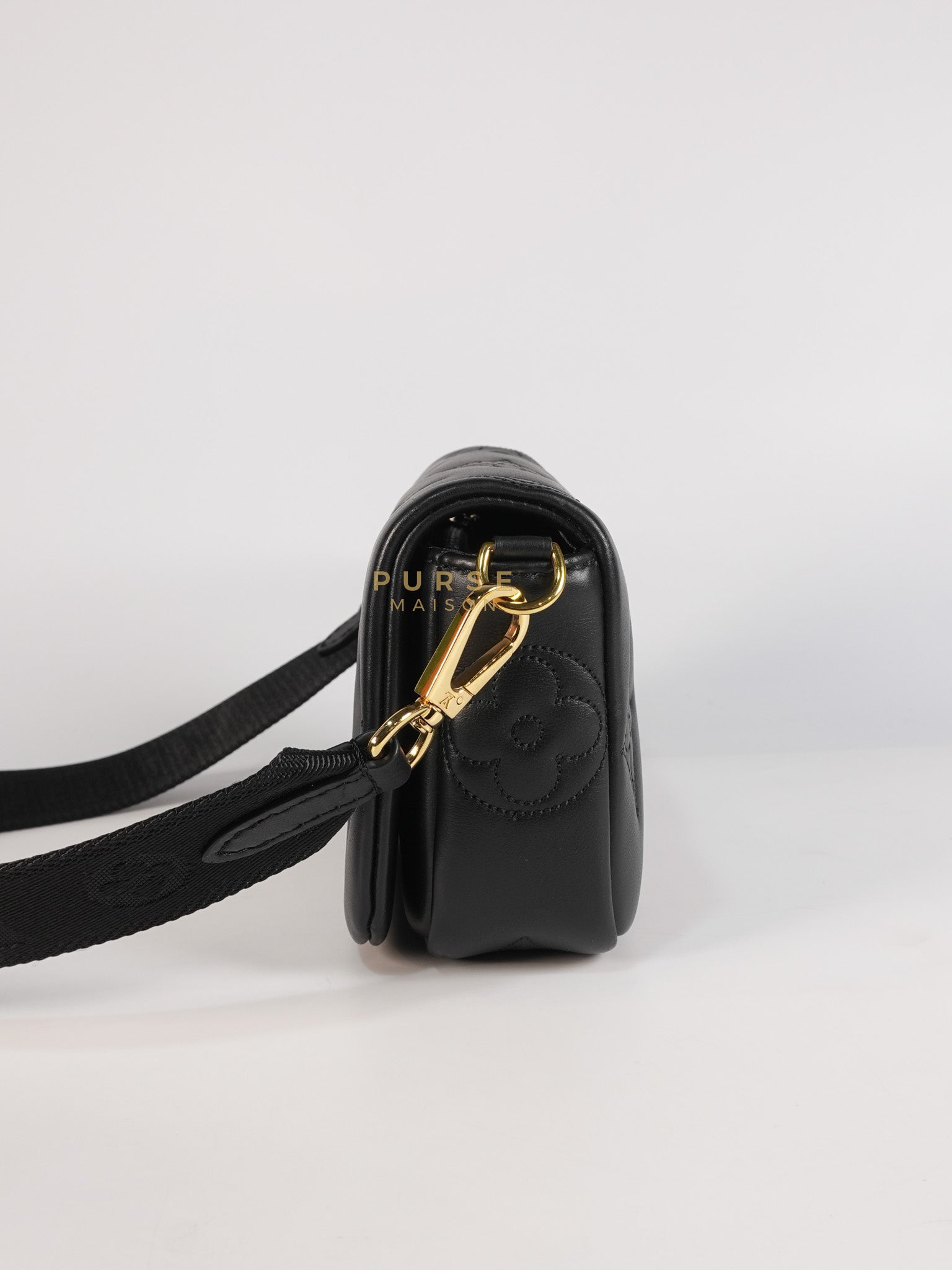 Bubble Gram Wallet on Strap 2Way Bag in Black Lambskin Leather & Gold Hardware | Purse Maison Luxury Bags Shop