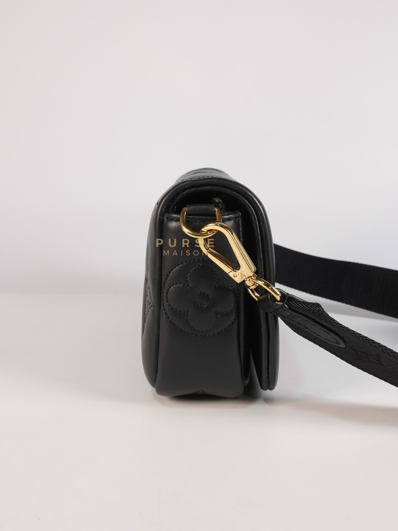 Bubble Gram Wallet on Strap 2Way Bag in Black Lambskin Leather & Gold Hardware | Purse Maison Luxury Bags Shop
