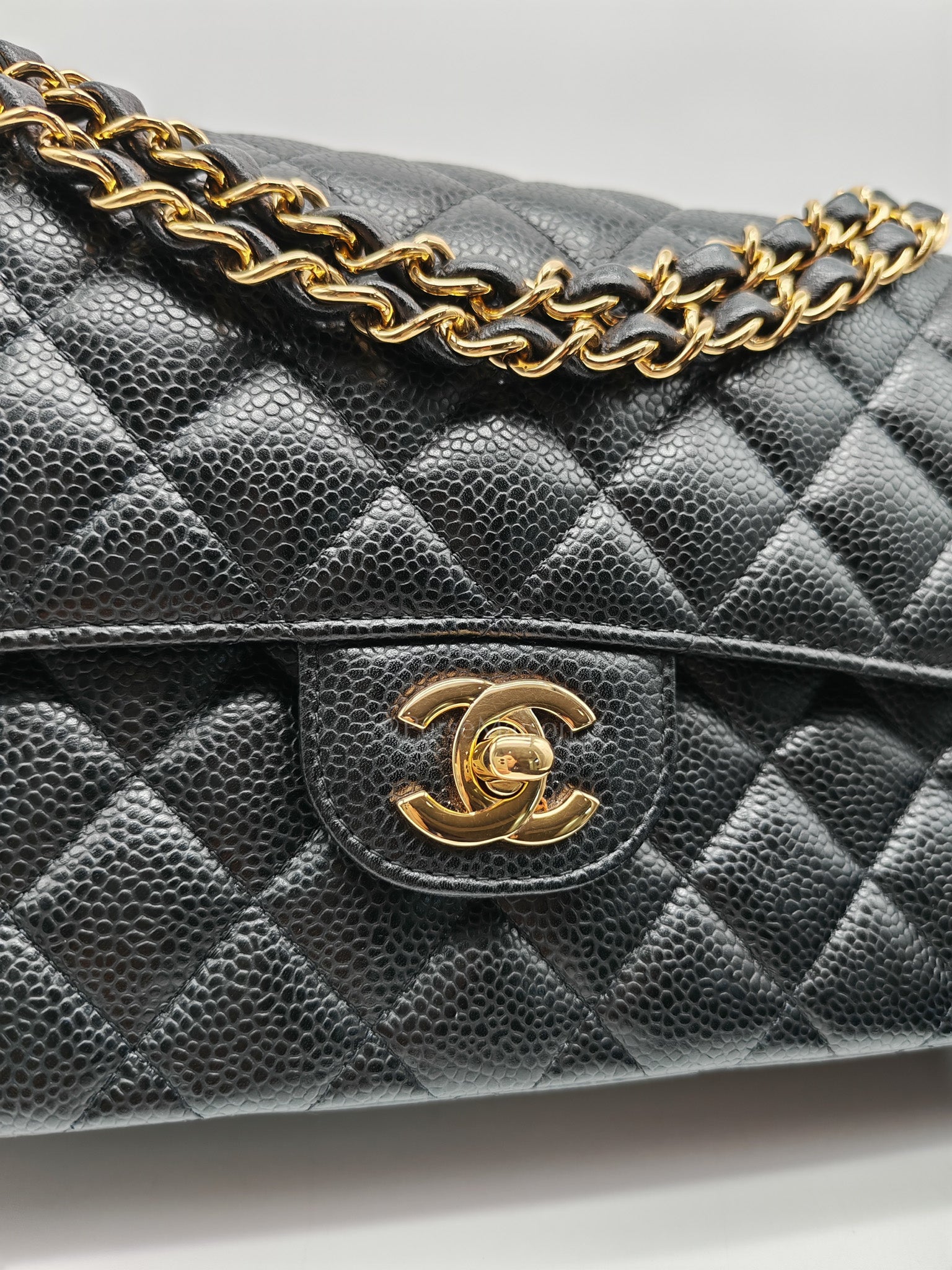 Chanel Classic Double Flap Medium in Black Caviar Leather Gold Hardware (Series 30)