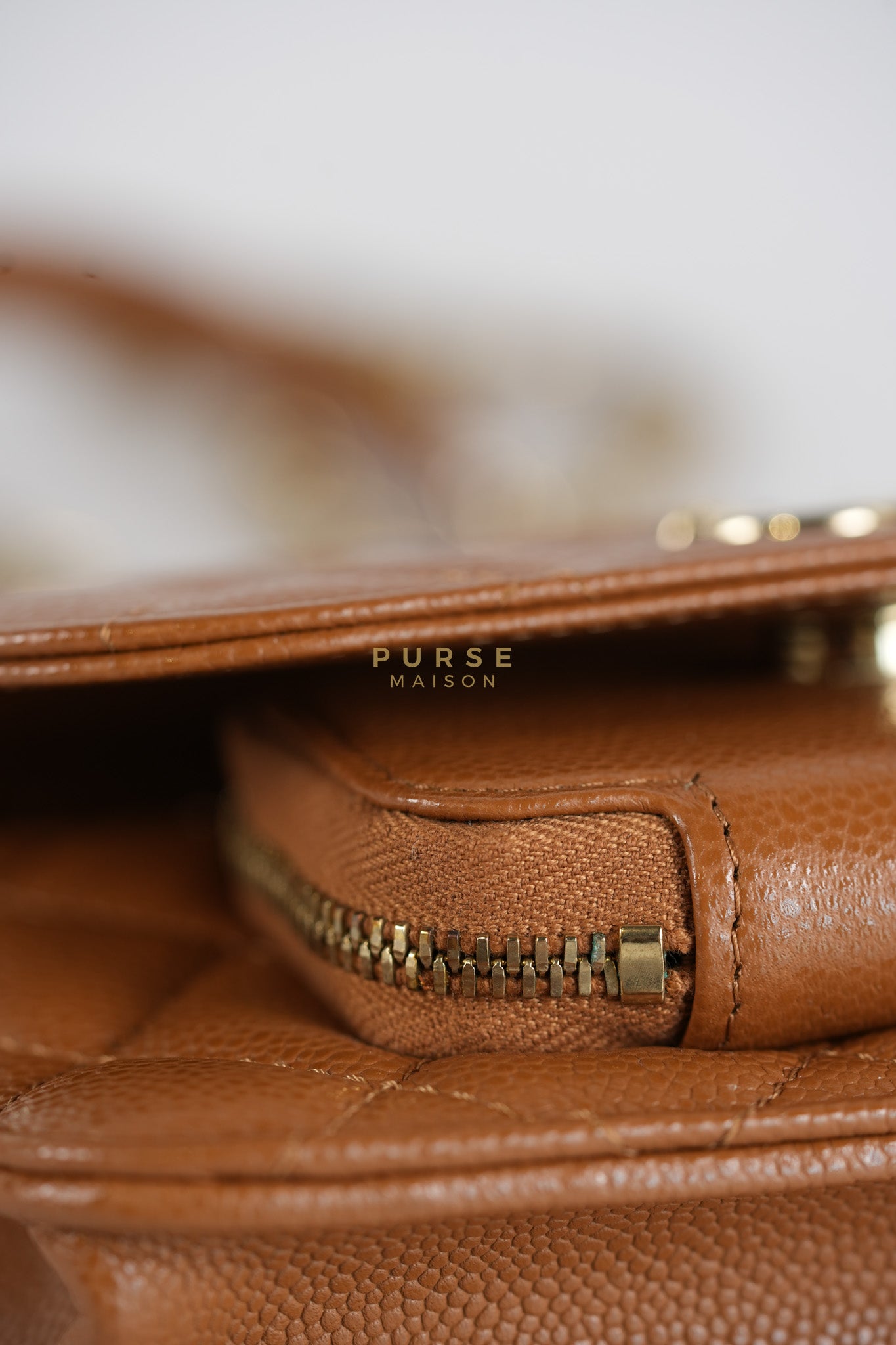 Business Affinity Wallet on Chain (WOC) In Caramel Caviar Leather and Light Gold Hardware (Microchip) | Purse Maison Luxury Bags Shop