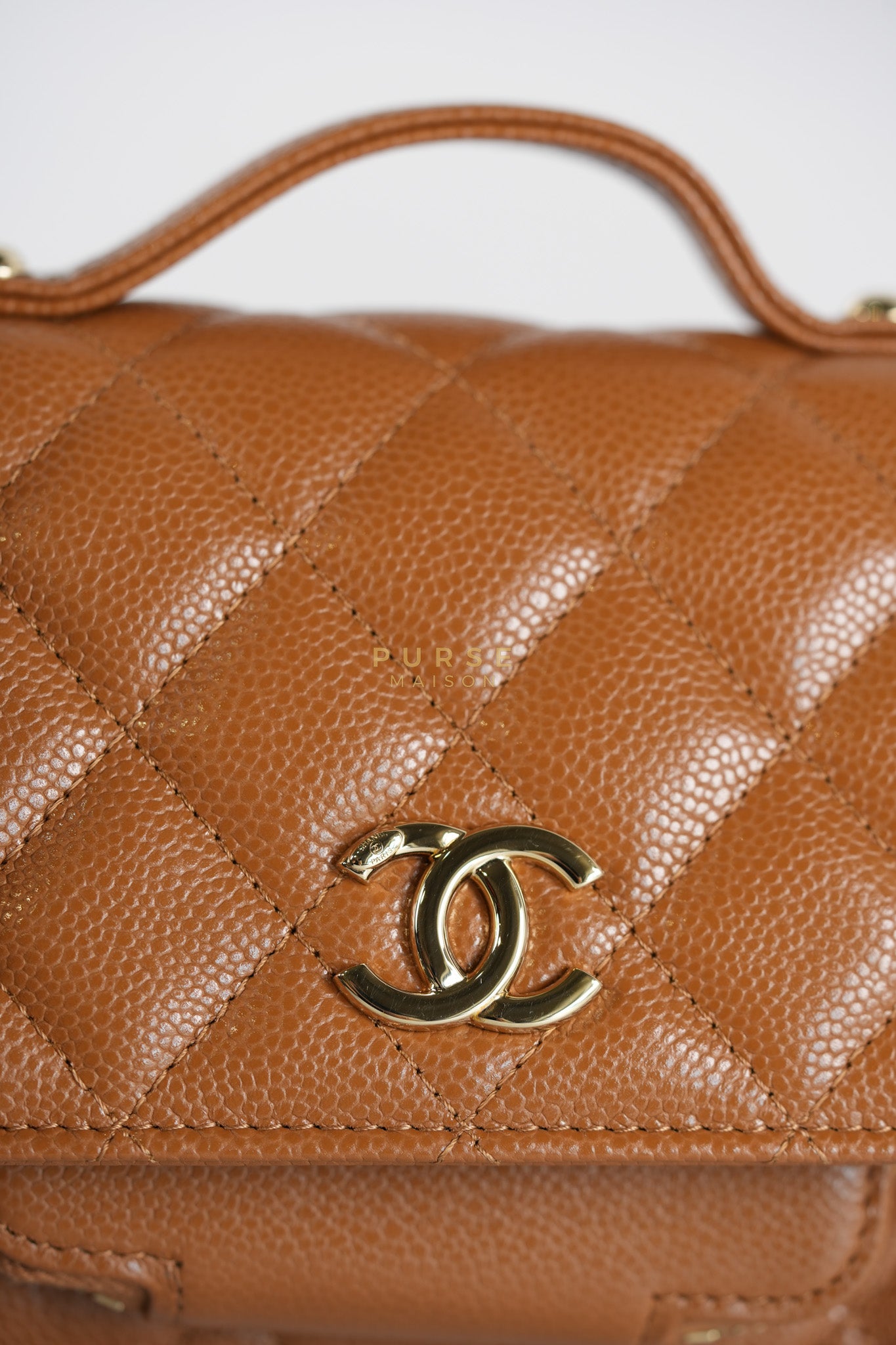 Business Affinity Wallet on Chain (WOC) In Caramel Caviar Leather and Light Gold Hardware (Microchip) | Purse Maison Luxury Bags Shop