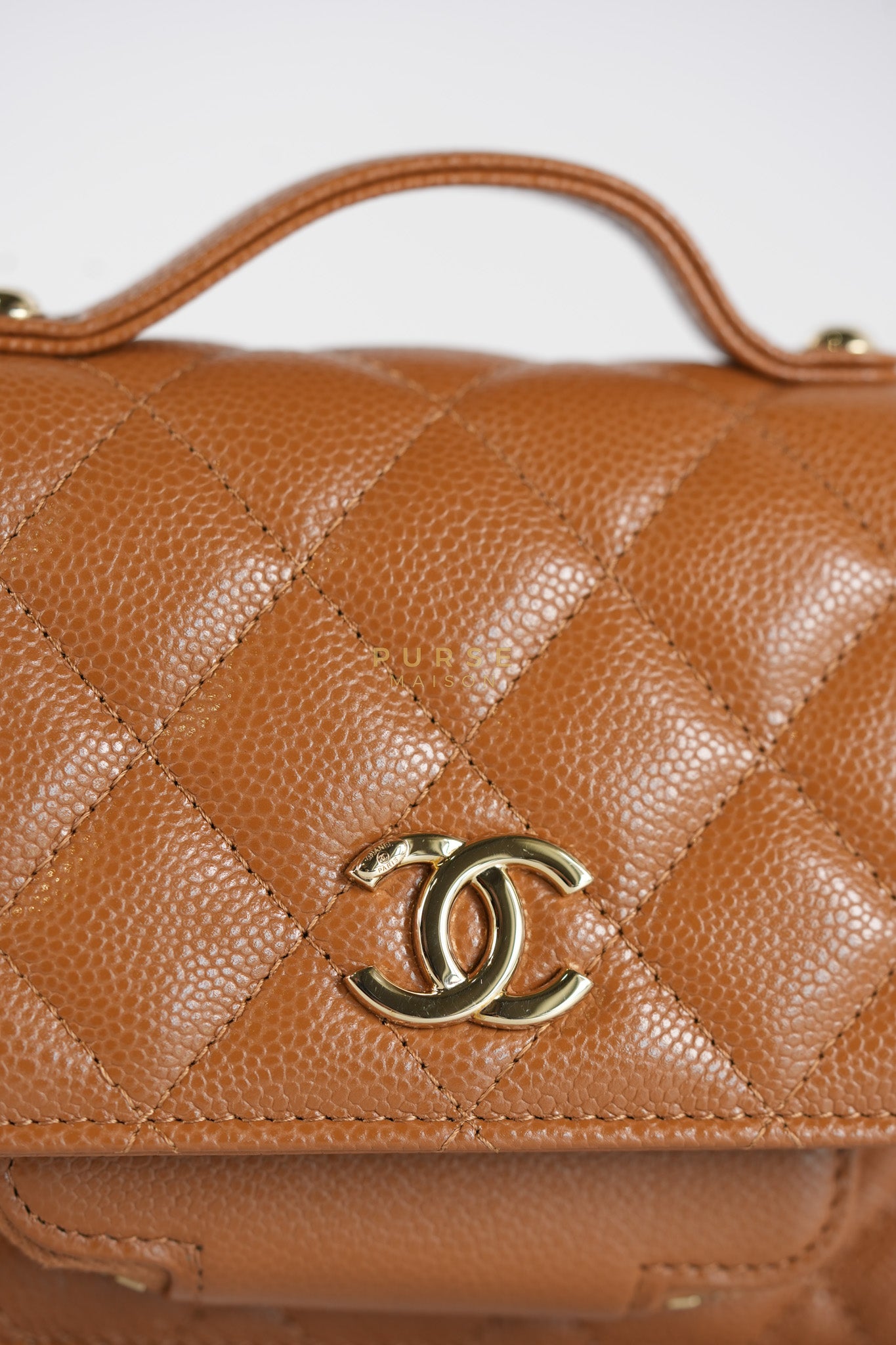 Business Affinity Wallet on Chain (WOC) In Caramel Caviar Leather and Light Gold Hardware (Microchip) | Purse Maison Luxury Bags Shop